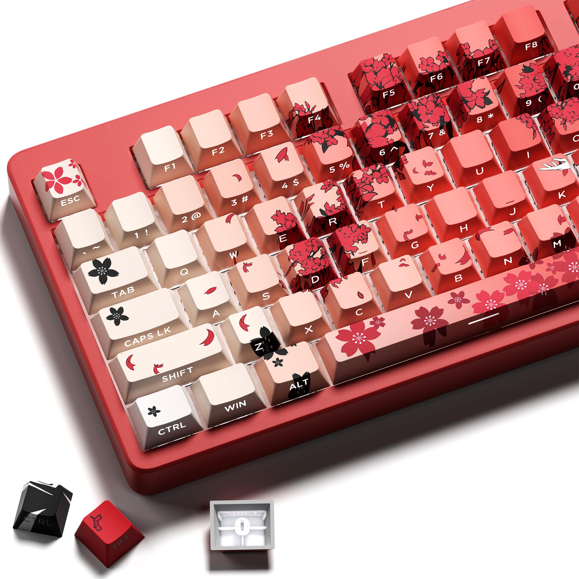 Hkfos Shine Through Pbt Keycaps, Double Shot Side Printed Keycaps,Cherry Profile Dye Sub Key Caps, Japanese Anime Keycap Set For