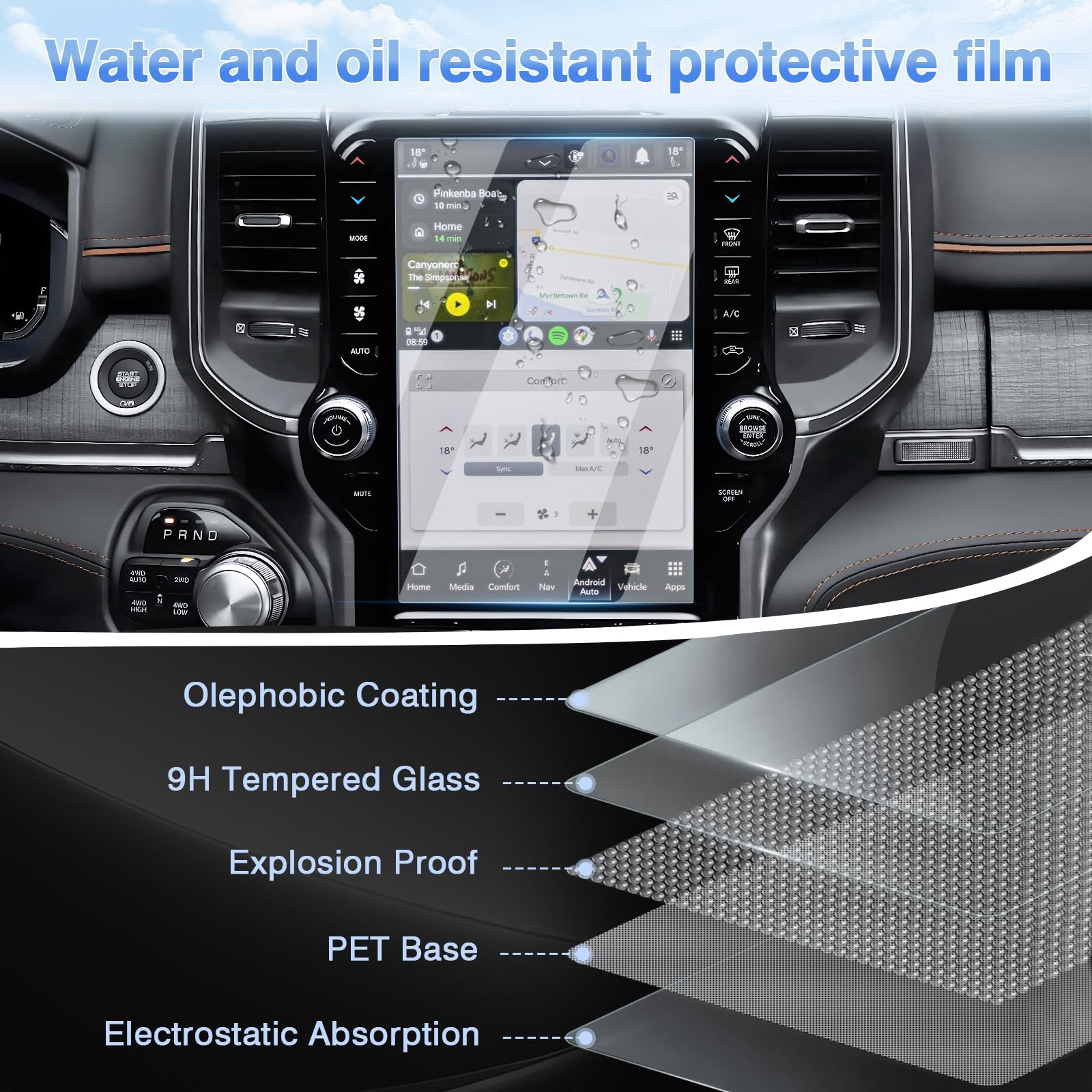 Sunsdrew 2Pcs Ram Screen Protector For 2019 2024 Dodge Ram 1500 2500 3500 Accessories Trx Rebel Laramie Limited Uconnect,12 Inch Touchscreen Protector 9H Tempered Glass Anti Glare Hd Clear