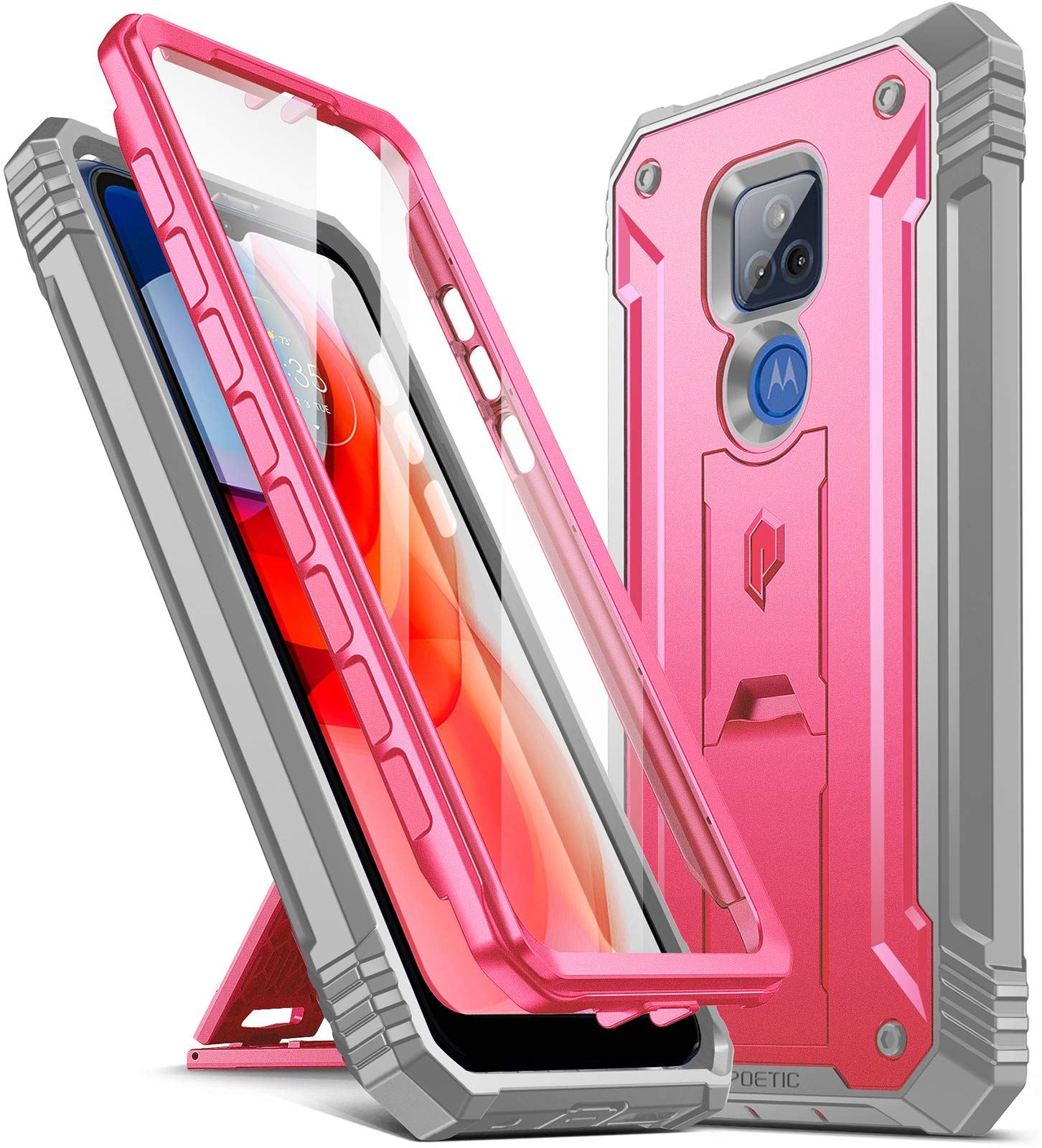 Poetic Revolution Series Case For Moto G Play (2021), Full Body Rugged Dual Layer Shockproof Protective Cover With Kickstand And