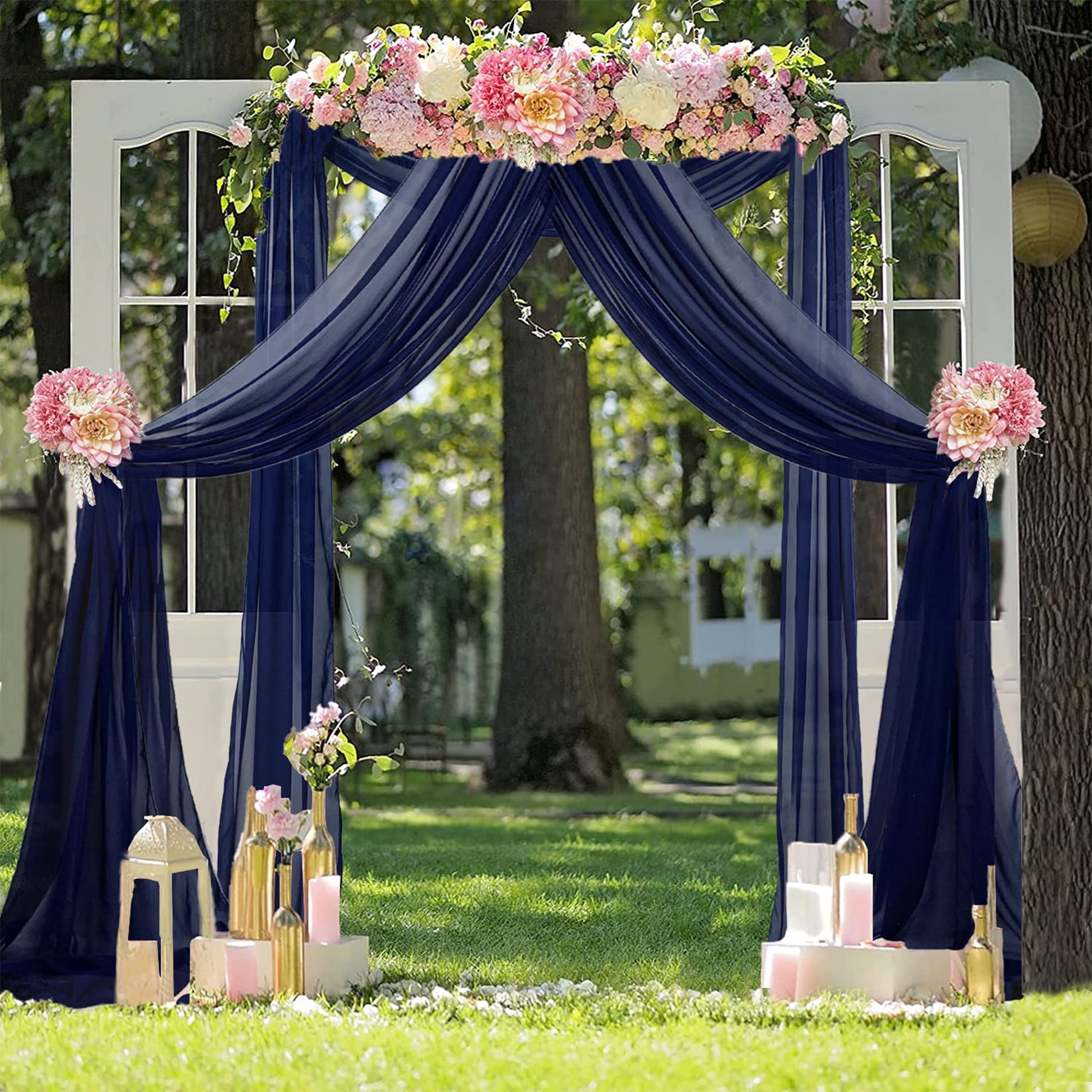 Fuhsy Wedding Arch Draping Fabric Navy Blue Arch Drapes 20Ft 1 Panel Sheer Wedding Arch Backdrop Curtains For Parties Outdoor Ch