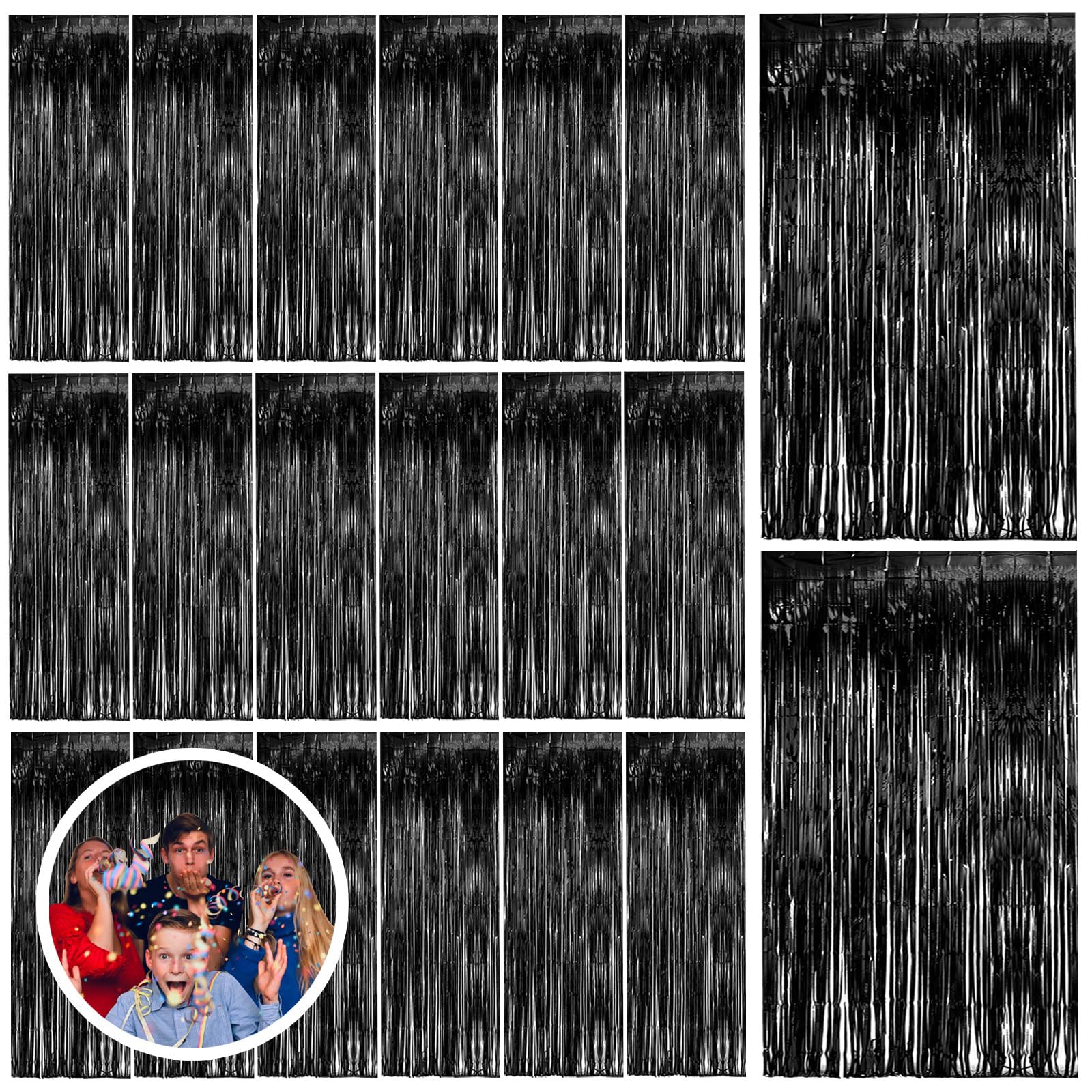 20 Pack Black Party Streamers Backdrop Tinsel Foil Fringe Curtains Halloween Party Decorations Birthday Wednesday Twilight Party