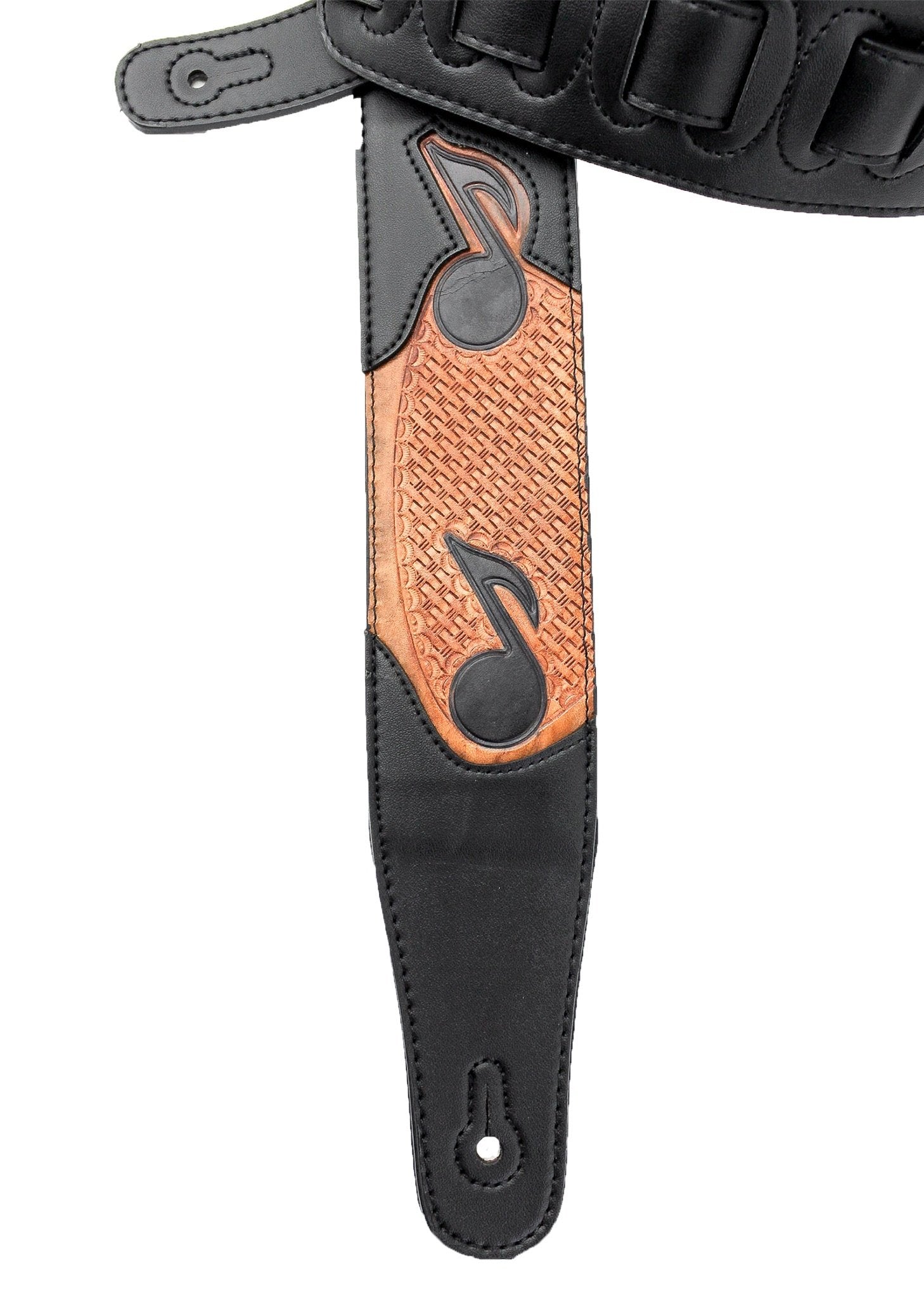 Walker & Williams Cvg 83 Padded Guitar Strap Hand Tooled Leather Musical Notes For Acoustic, Electric, And Bass Guitars