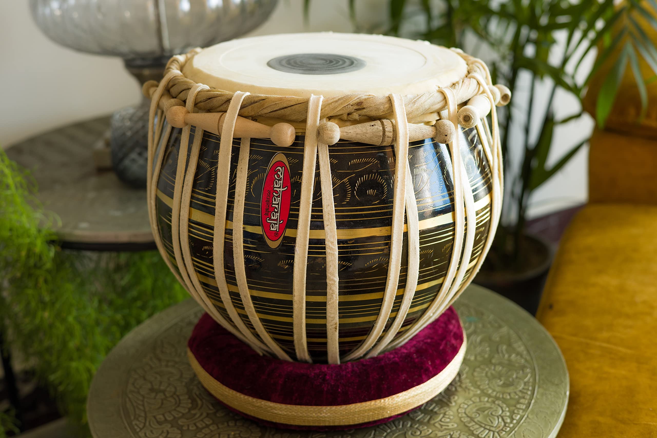 Maharaja Tabla Drum Set   Buy 3Kg Black Brass Bayan, Finest Dayan, Hammer, Cushions & Cover Pdi Ea