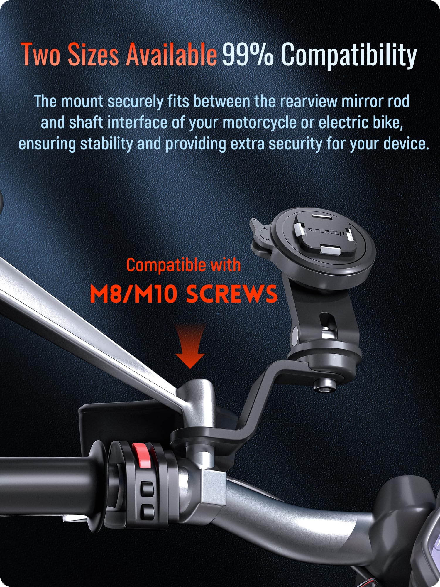 Sincetop Motorcycle Rearview Mirror Phone Mount - Motorbike Phone Holder- Series Q [ Quad ] Quick Release Aluminum Moto Atv Scoo