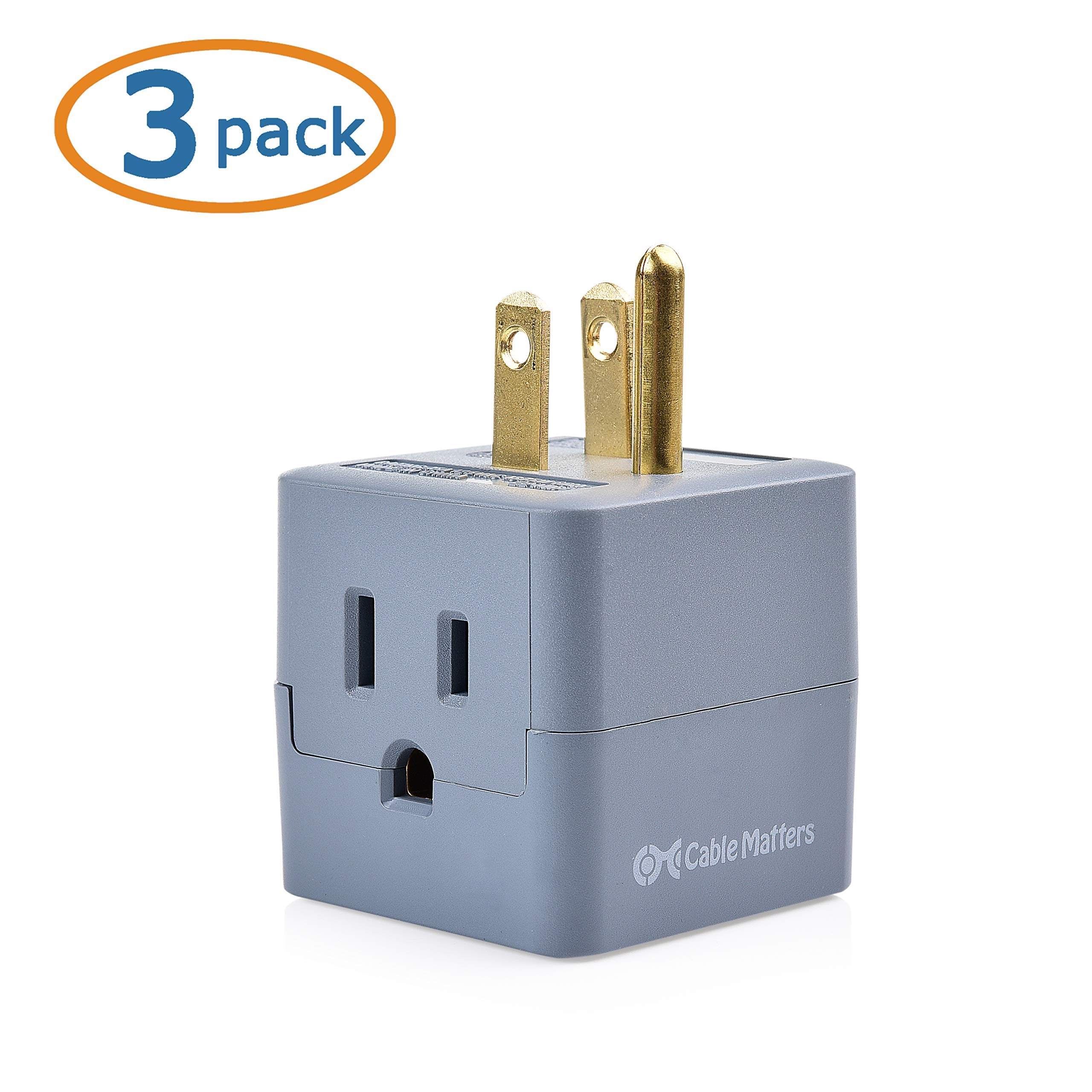 [Ul Listed] Cable Matters 3 Pack 3 Outlet Wall Adapter (3 Outlet Power Cube Tap, Outlet Splitter, Multi Plug Outlet, 3 Way Plug