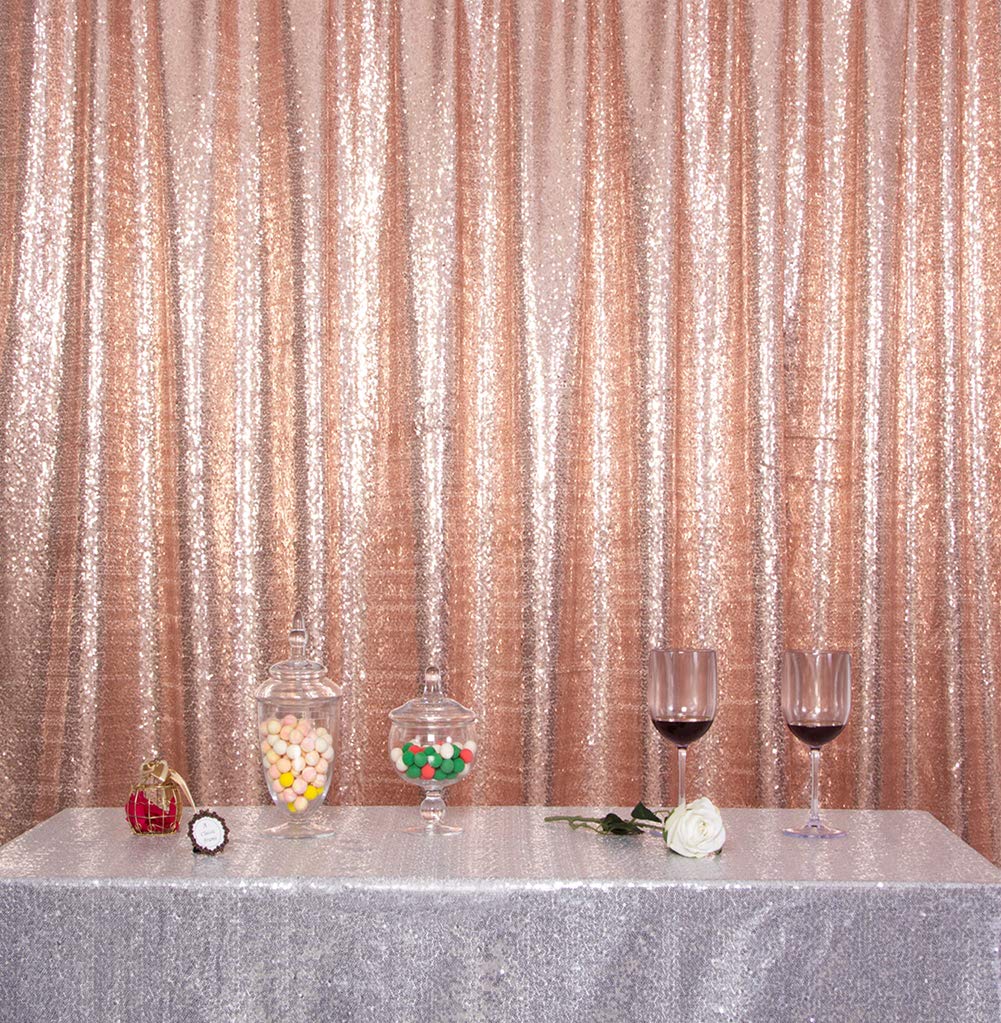 Squarepie Sequin Backdrop Non Transparent Background Sparkly Curtain For Wedding Party 10Ft X 10Ft Rose Gold