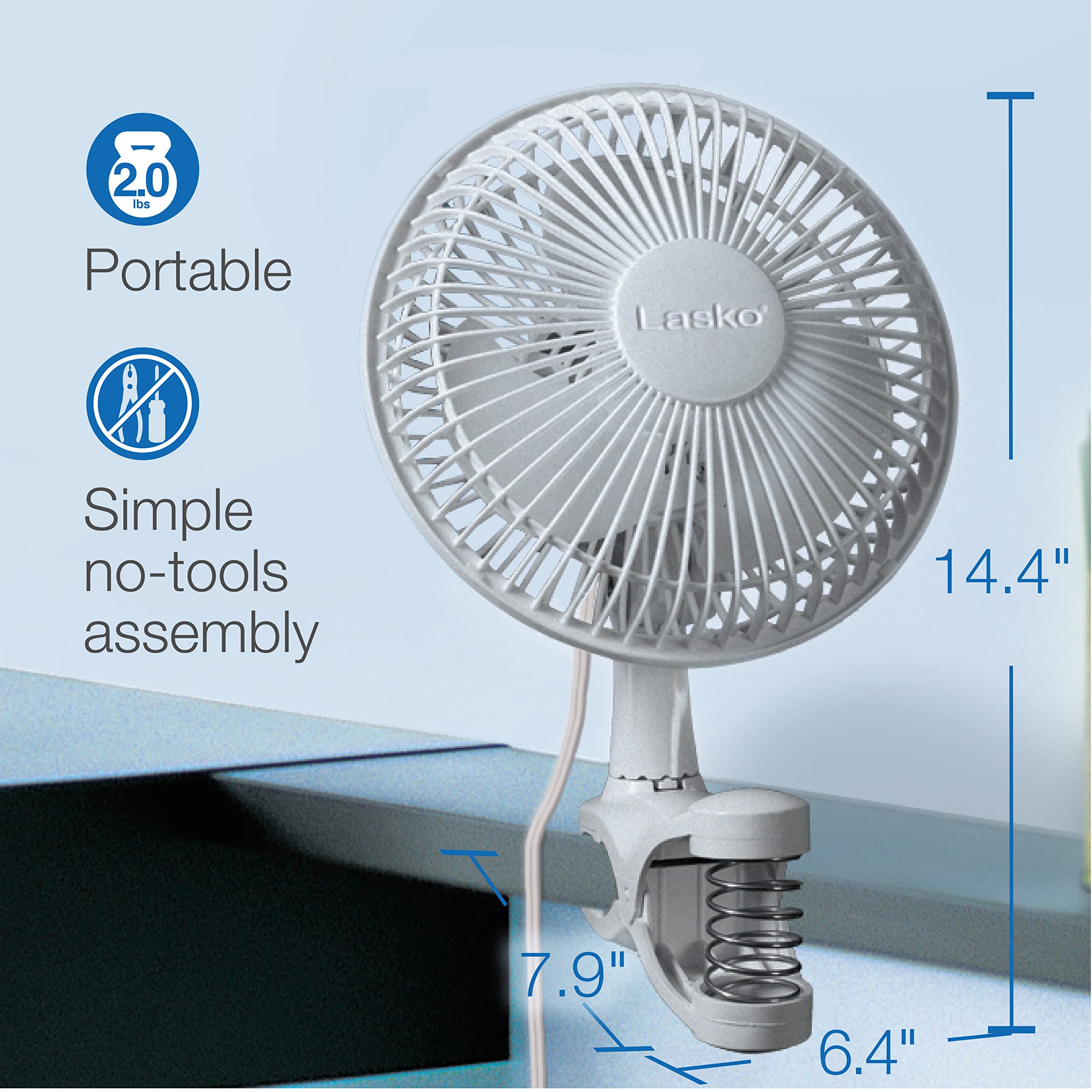 Lasko 2004W Clip Fan, 6'', 2004