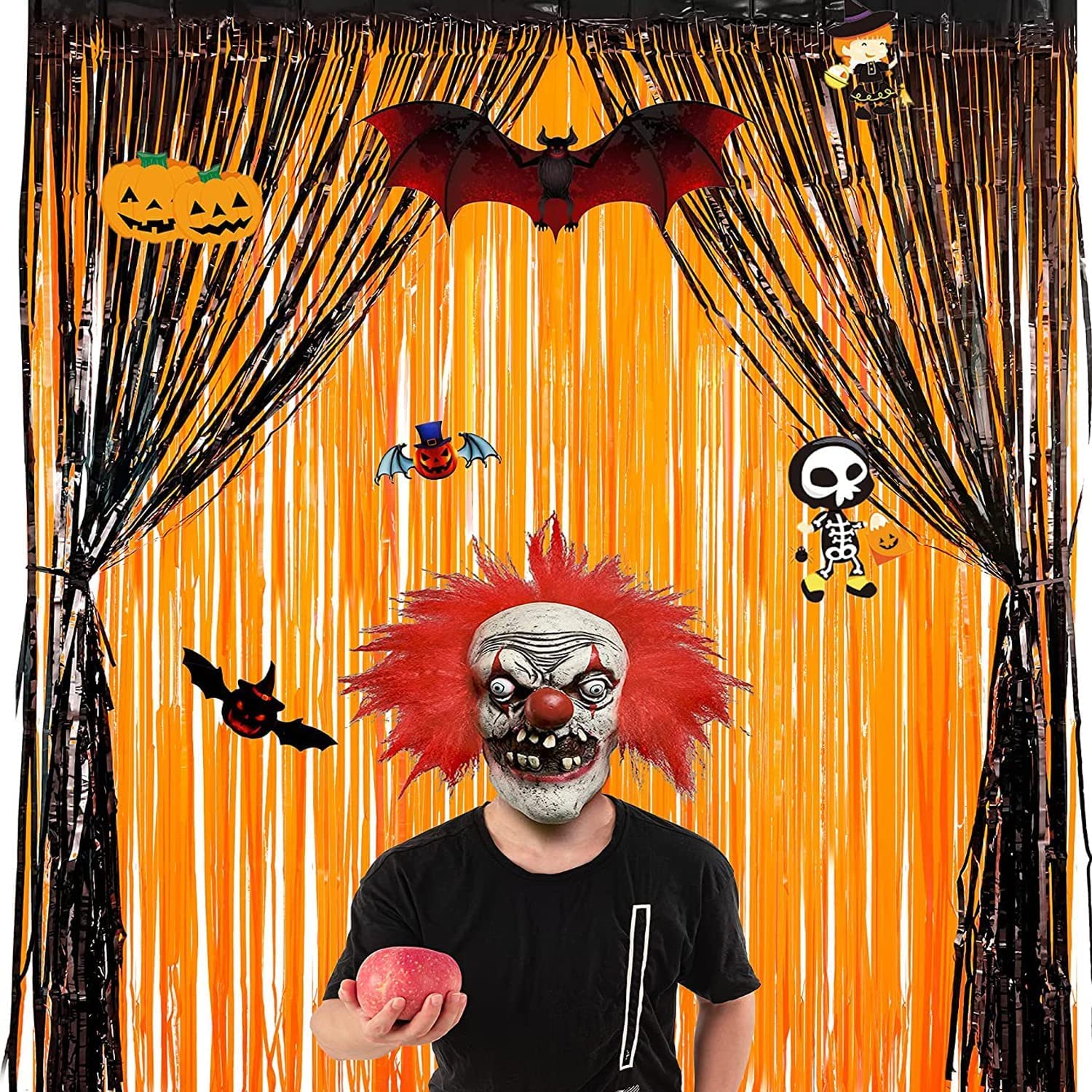 Foil Fringe Curtains Halloweens Party Decorations   Orange Tinsel Photo Backdrop Metallic Streamers For Birthdays, Fall, Pumpkin