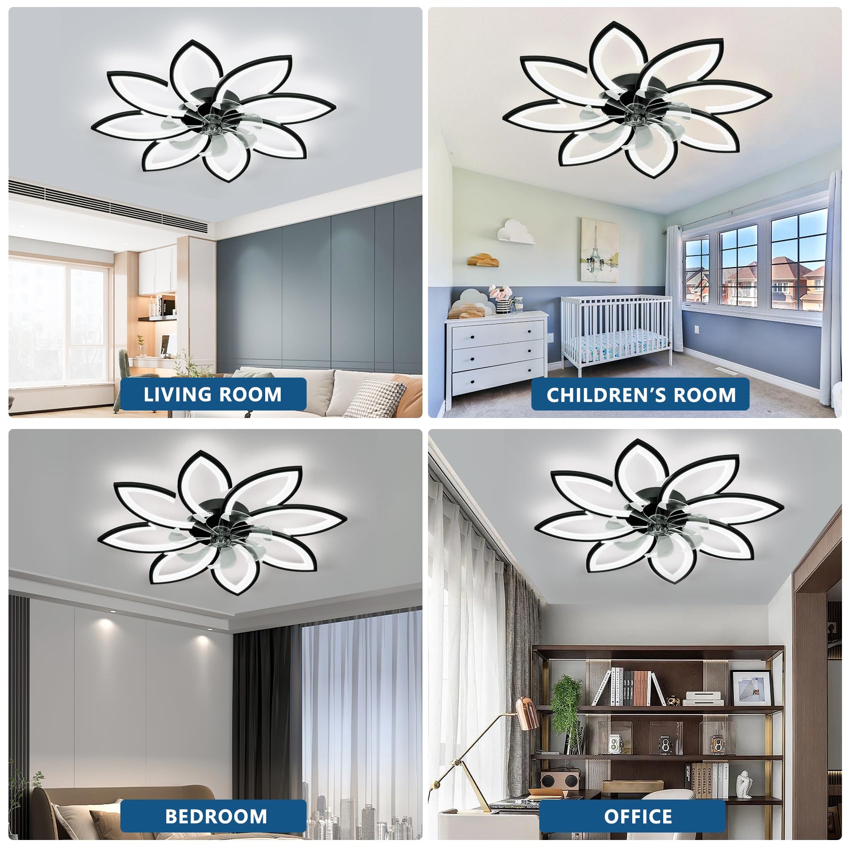 Spevch 35'' Ceiling Fans With Lights, Modern Ceiling Fan With Lights With Remote, Low Profile Ceiling Fan, 6 Speed Flush Mount C