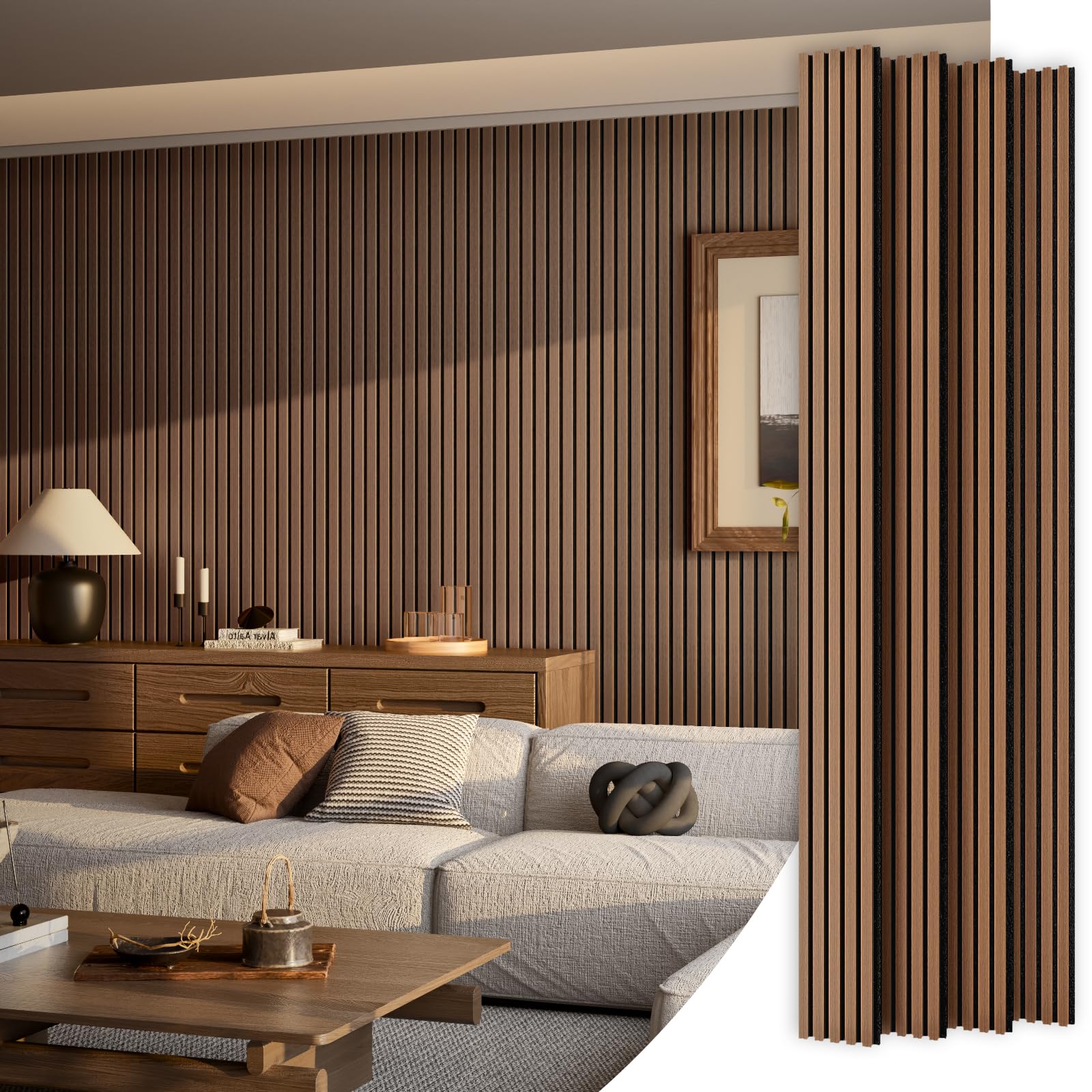 4 Panel Wood Slat Acoustic Panel 94 x8 for Sound Absorbing, Soundproof Wood Slat Panel Cover 21 Sq.Ft, 3D Fluted Sound Absorbing