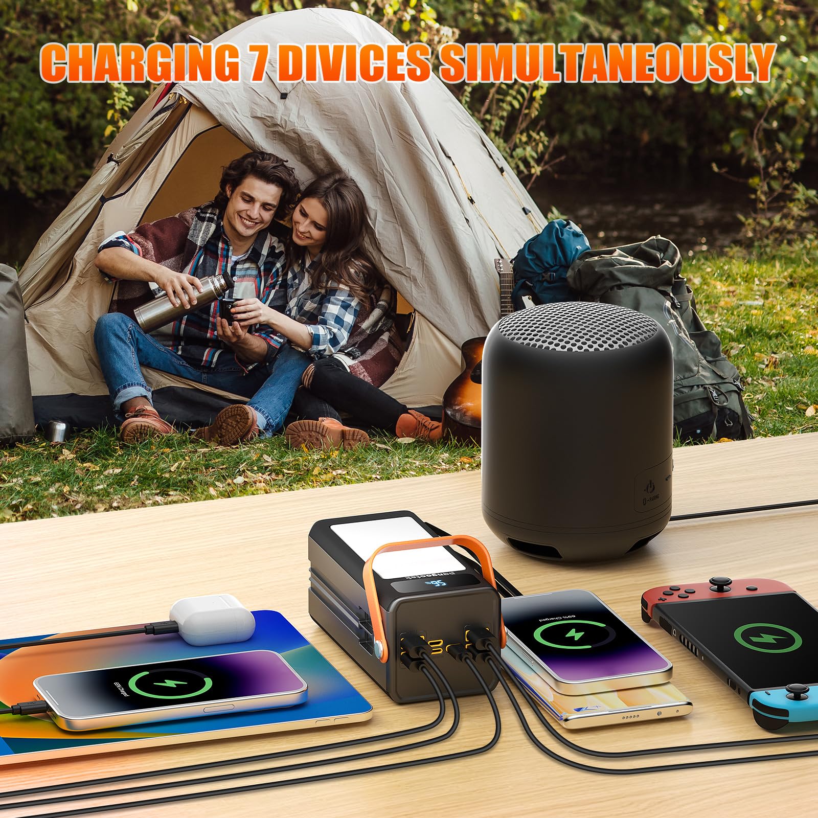 Pangootek 99Wh Portable Power Station, Portable Power Bank Generator With Pd Fast Charging Built In Cables Battery Pack For Phon