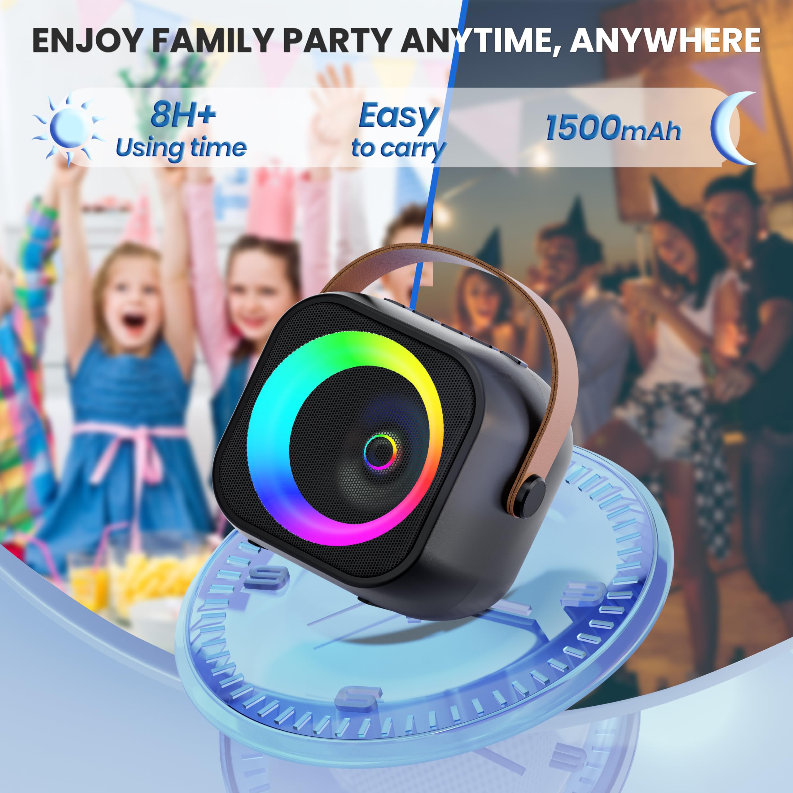 Mini Karaoke Machine, Portable Bluetooth Karaoke Speaker With 2 Wireless Microphones And Party Lights For Kids And Adults, Birth