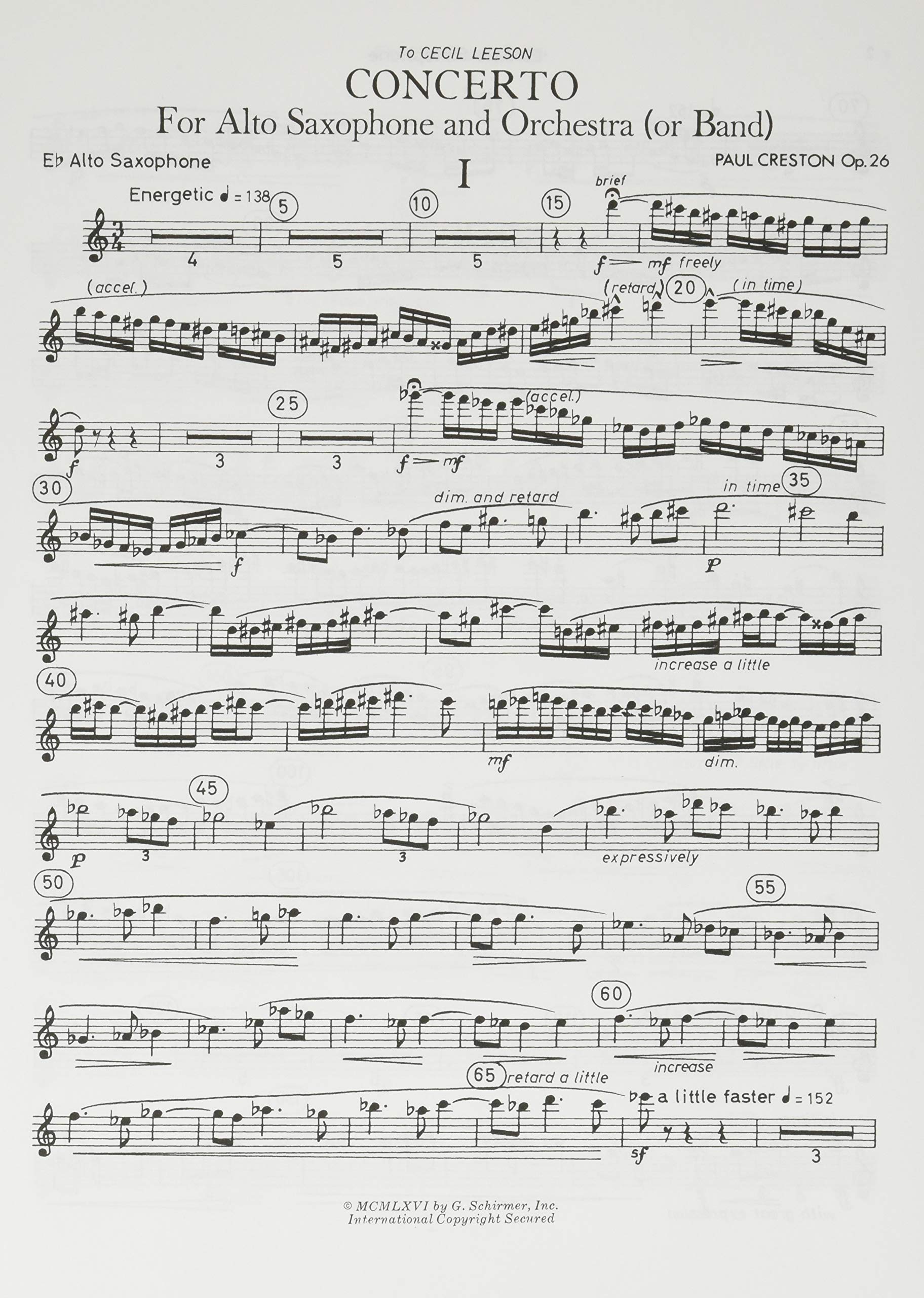 G. Schirmer Ed3546 Paul Creston Concerto For Alto Saxophone, Alto Sax/Piano