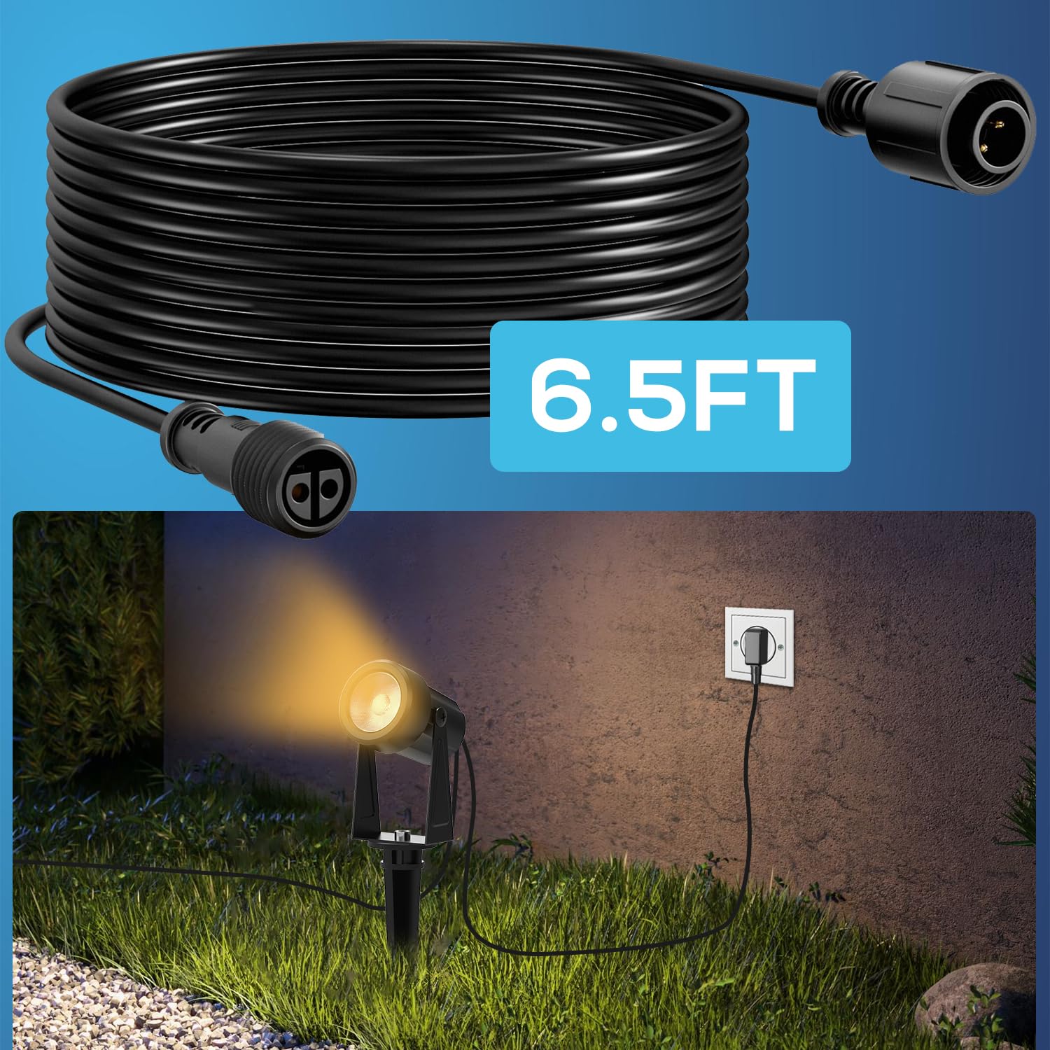 Woolz 2Pcs 6.5Ft Extenstion Cord For Landscape Spotlights, Not Smart Landscape Lights