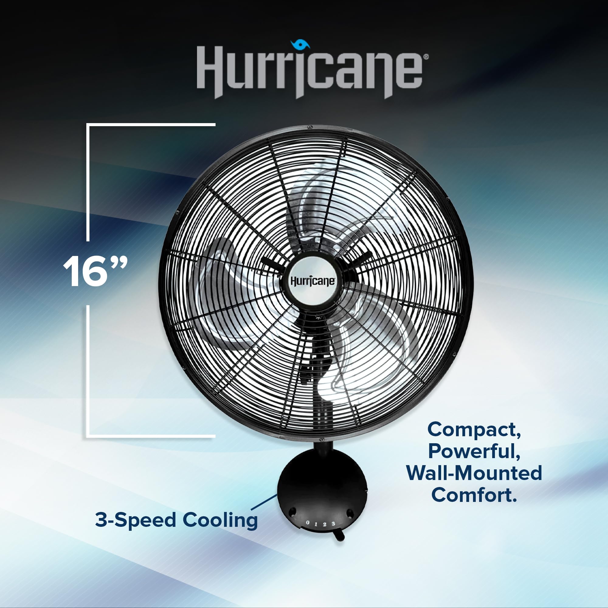 Hurricane Oscillating Wall Mount Fan, 3 Speed Indoor Cooling, Pro Series, 16''