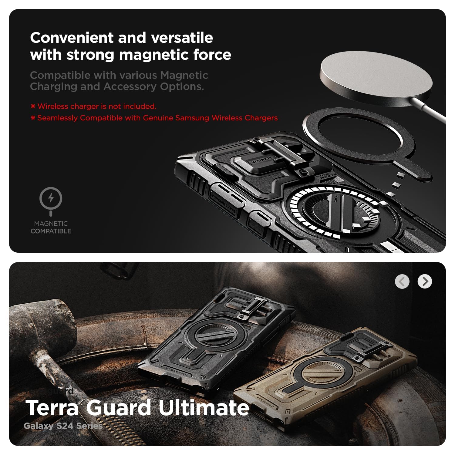 Vrs Design Terra Guard Ultimate For Galaxy S24 Ultra Case [Magnetic], Premium Fully Covered [Camera Lens Protection Cover] [Kick