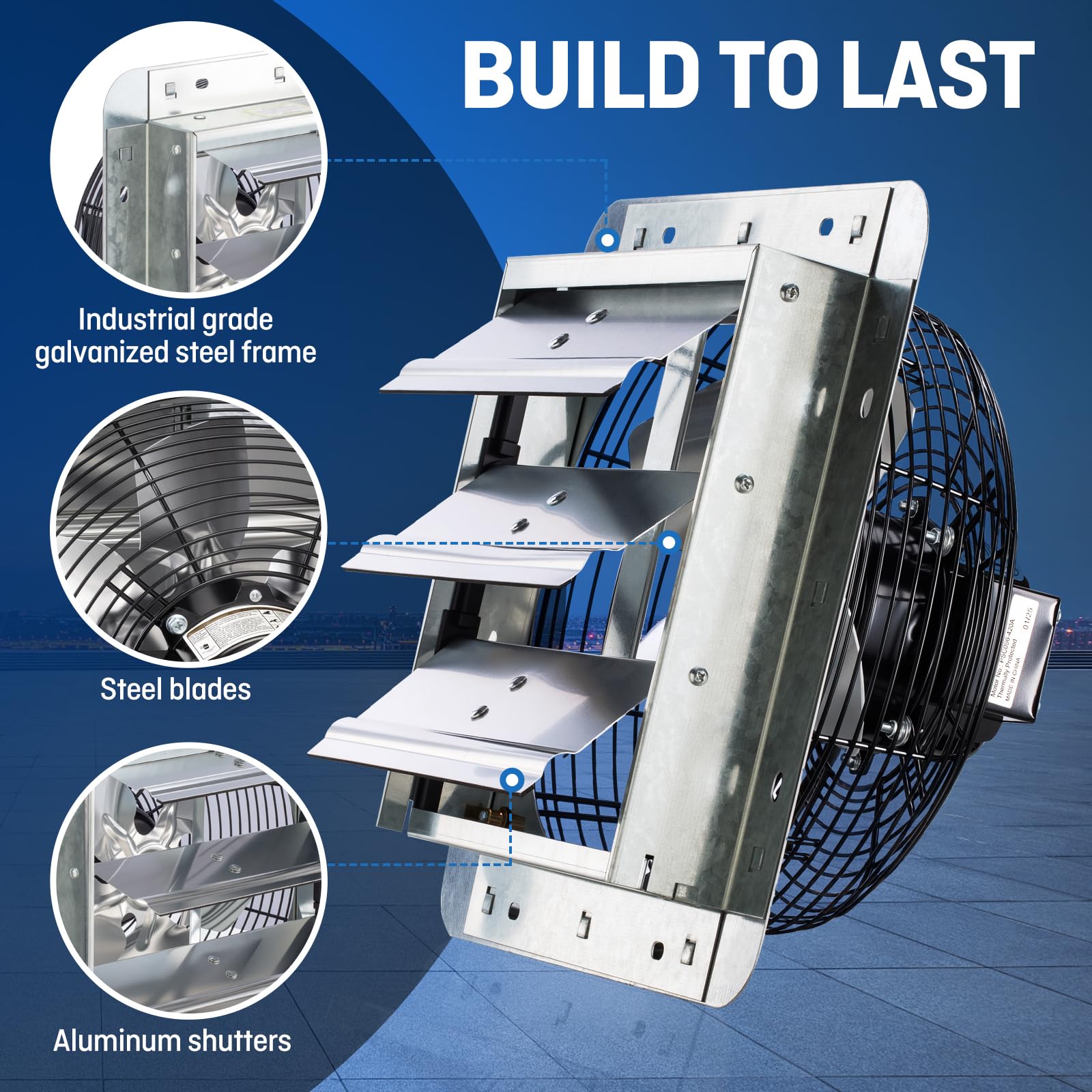 Iliving 10 Wall Mounted Shutter Exhaust Fan, Automatic Shutter, With Thermostat And Variable Speed Controller, 65W, 820 Cfm, 120