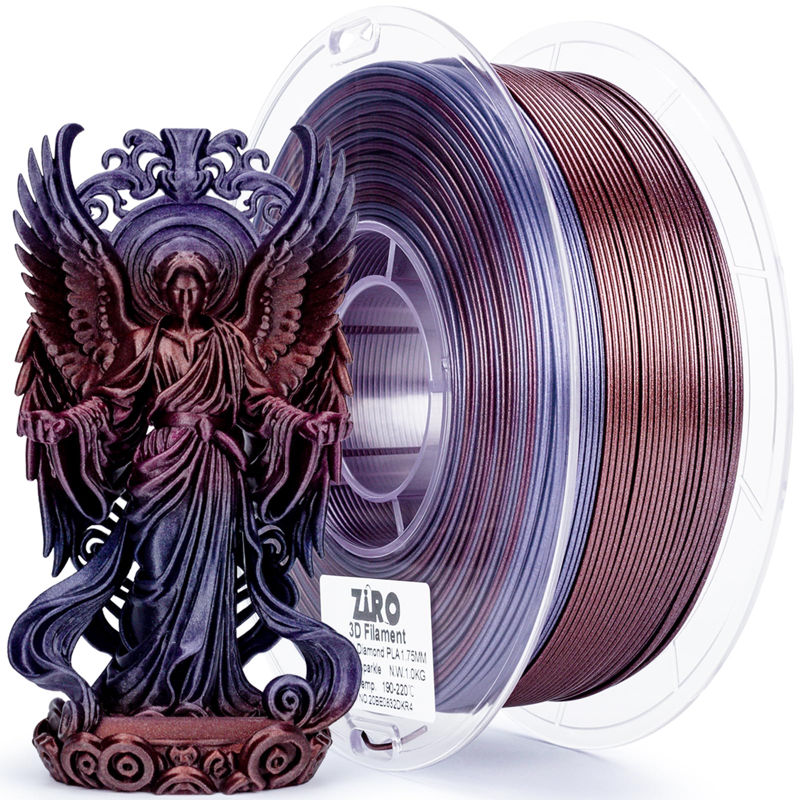 ZIRO PLA Filament 1.75mm, Slow Color Changing Galaxy Effect, Sparkle Glitter with Colorful PLA Base, 3D Printing Material,1kg Sp