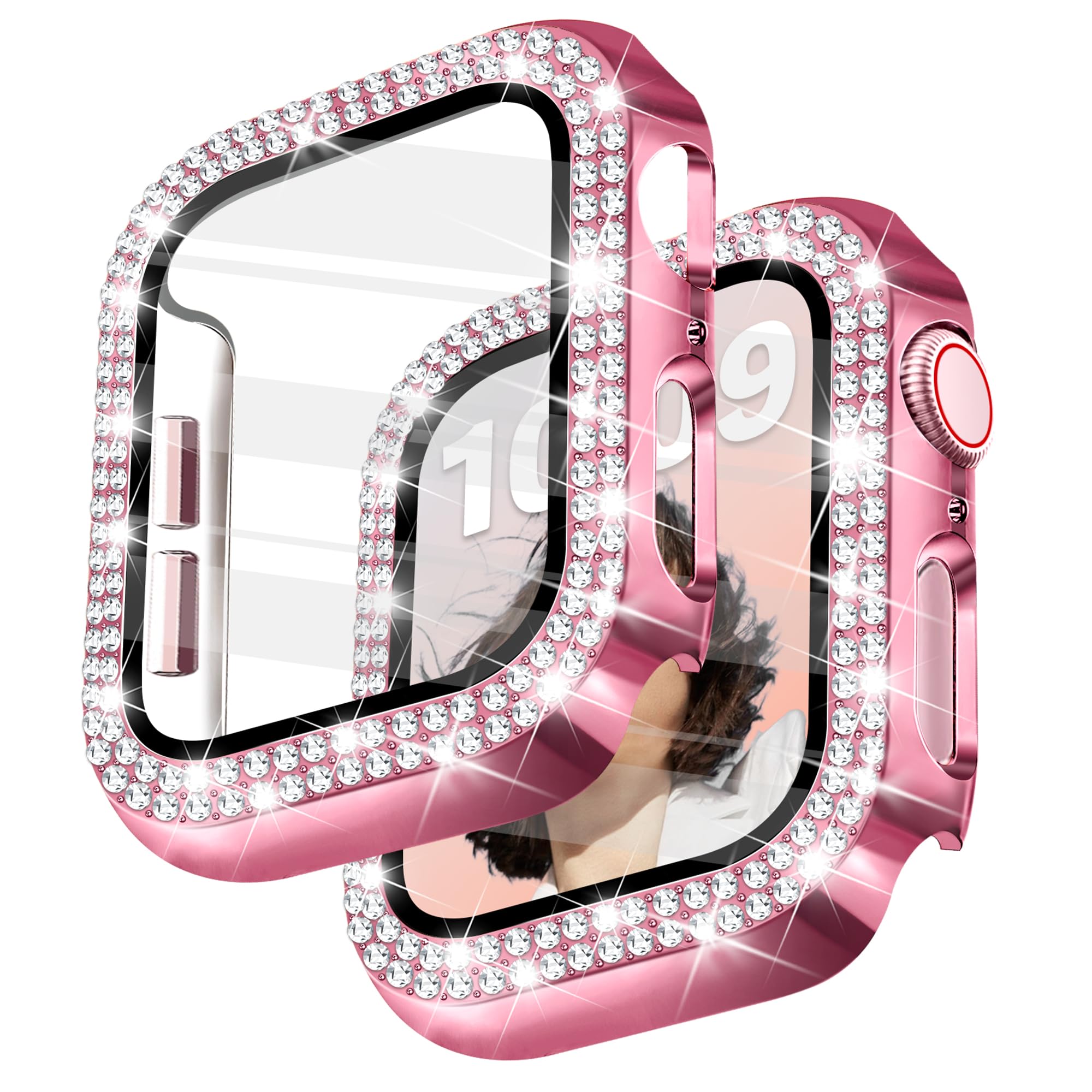 Newlibery Bling Watch Case with HD Screen Protector Women Compatible with Apple Watch 45mm Diamond Sparkle Protective Face Cover