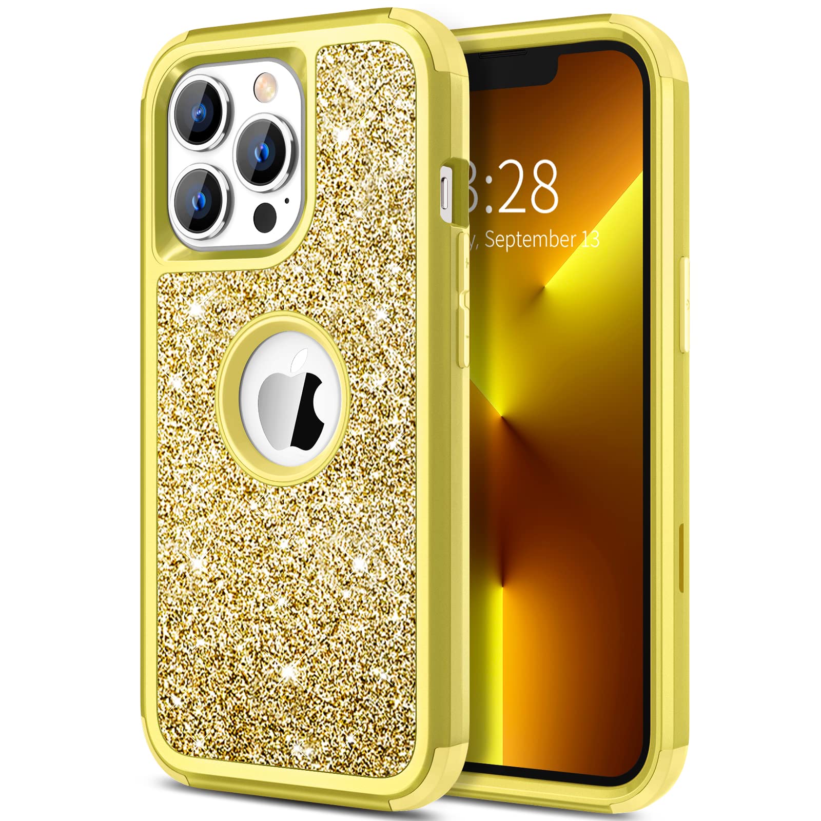 Hython Case For Iphone 13 Pro Max Case Glitter, Cute Shiny Bling Sparkle Cover, Heavy Duty 3 In 1 Hybrid Hard Pc Soft Tpu Bumper