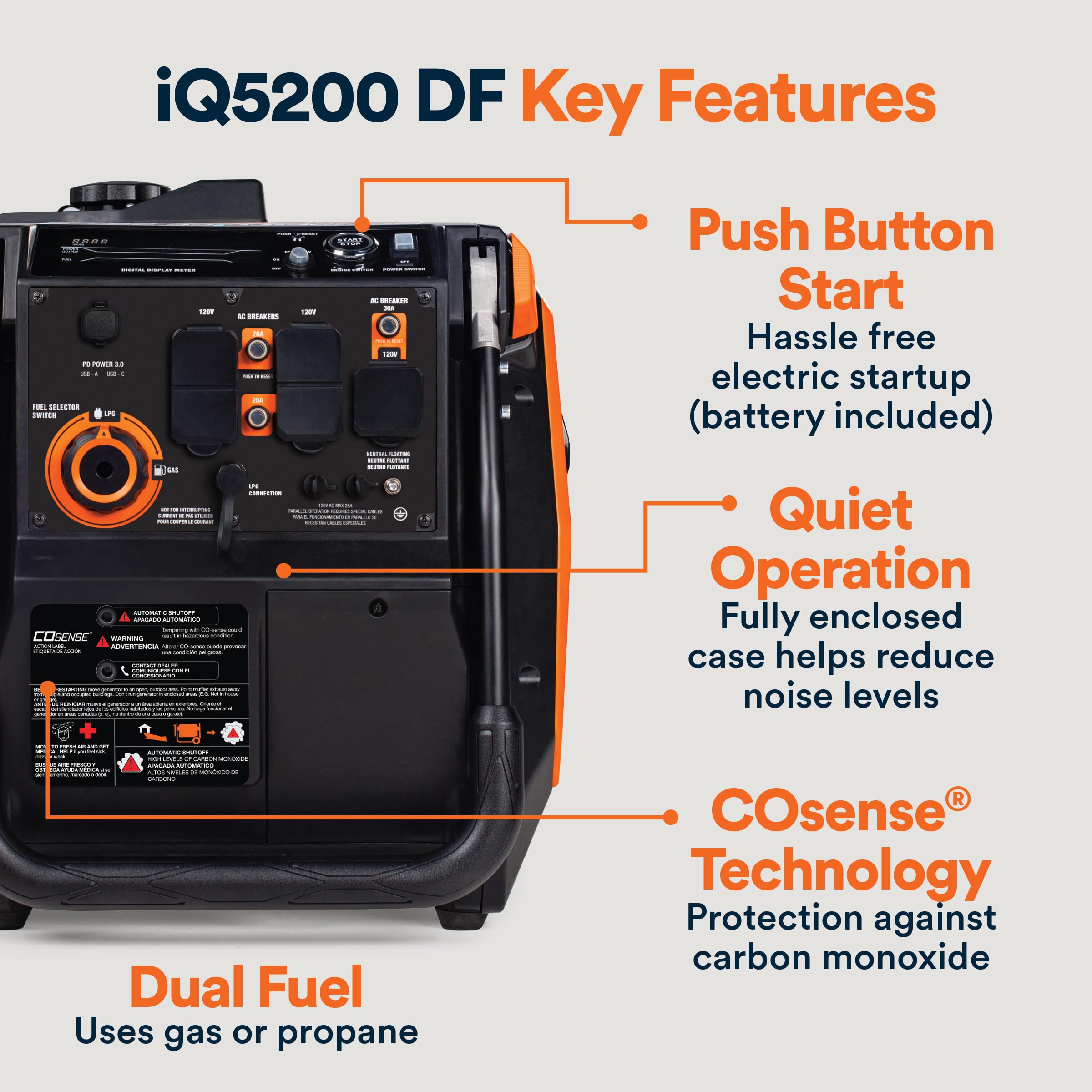 Generac 5,200-Watt Dual-Fuel Portable Inverter Generator - Gas And Propane Compatible - Quiet Operation - Clean, Stable Power -