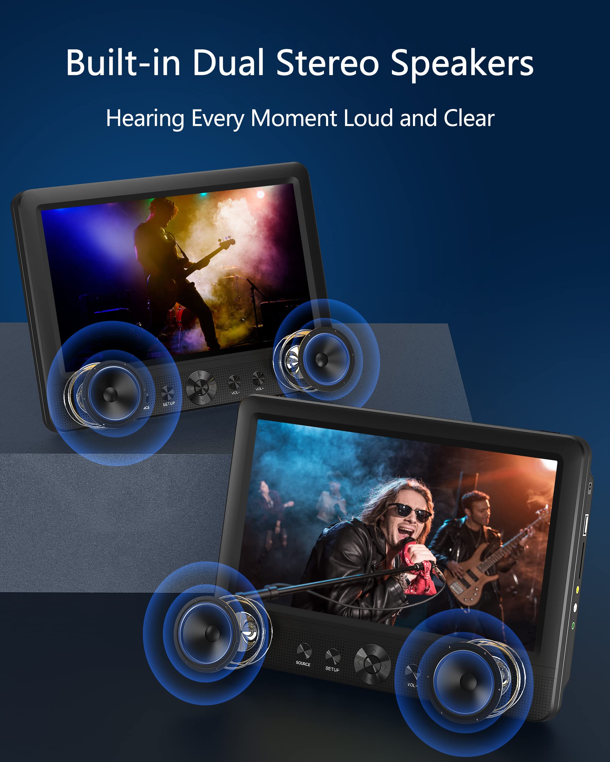 Wonnie 10.5' Two Car Dvd Players Portable Dual Screen Headrest Video Player, Play A Same Or Two Different Movies With 5 Hour Rechargeable Battery,2 Ac Adapters,2 Mounting Brackets,Support Usb/Sd Card