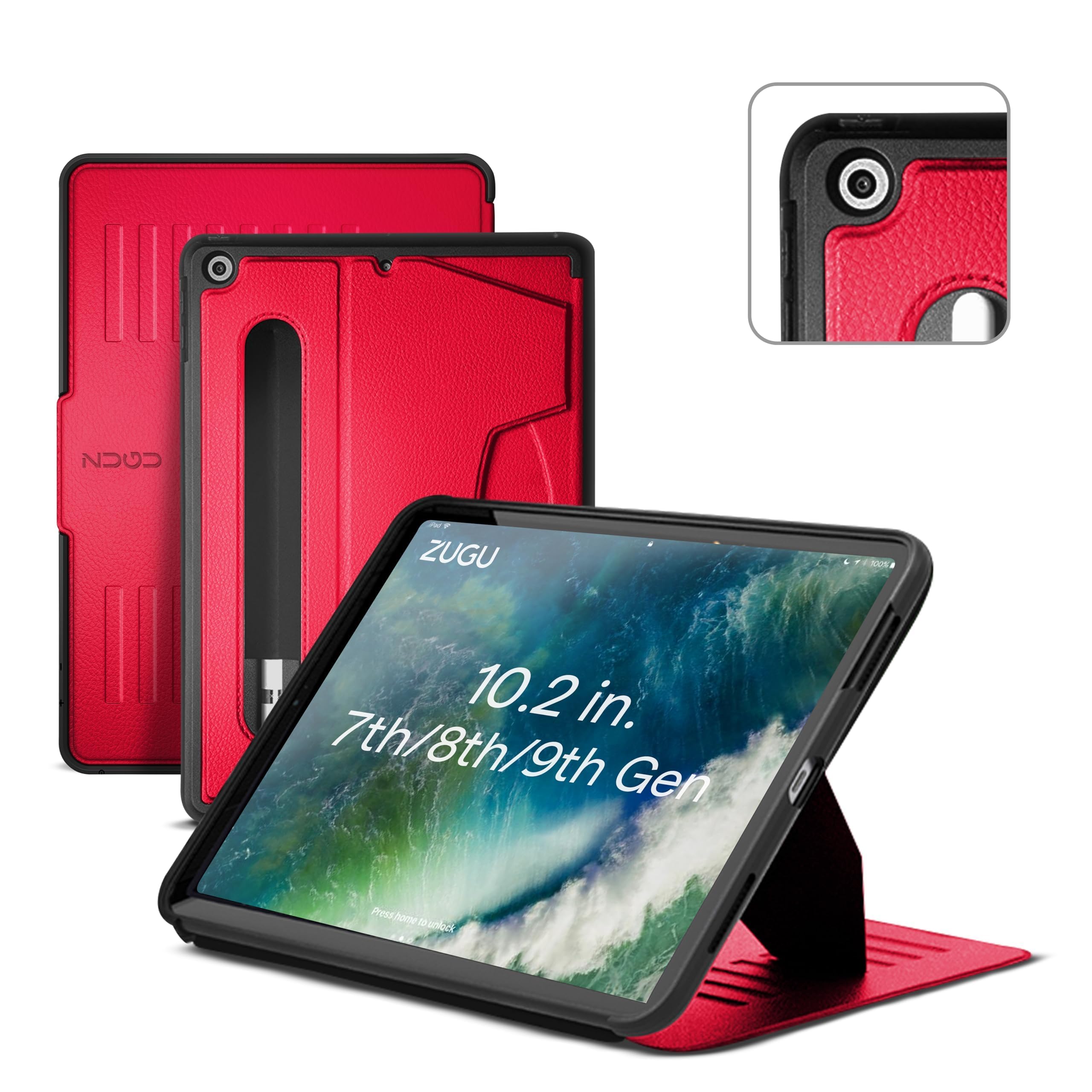 Zugu Case For 10.2 Inch Ipad 9Th Generation Case 7Th / 8Th Generation (2021/2020/2019), Protective, Thin, Sleek Design, Magnetic Stand, Sleep/Wake Cover, Magnetic Cover, Red