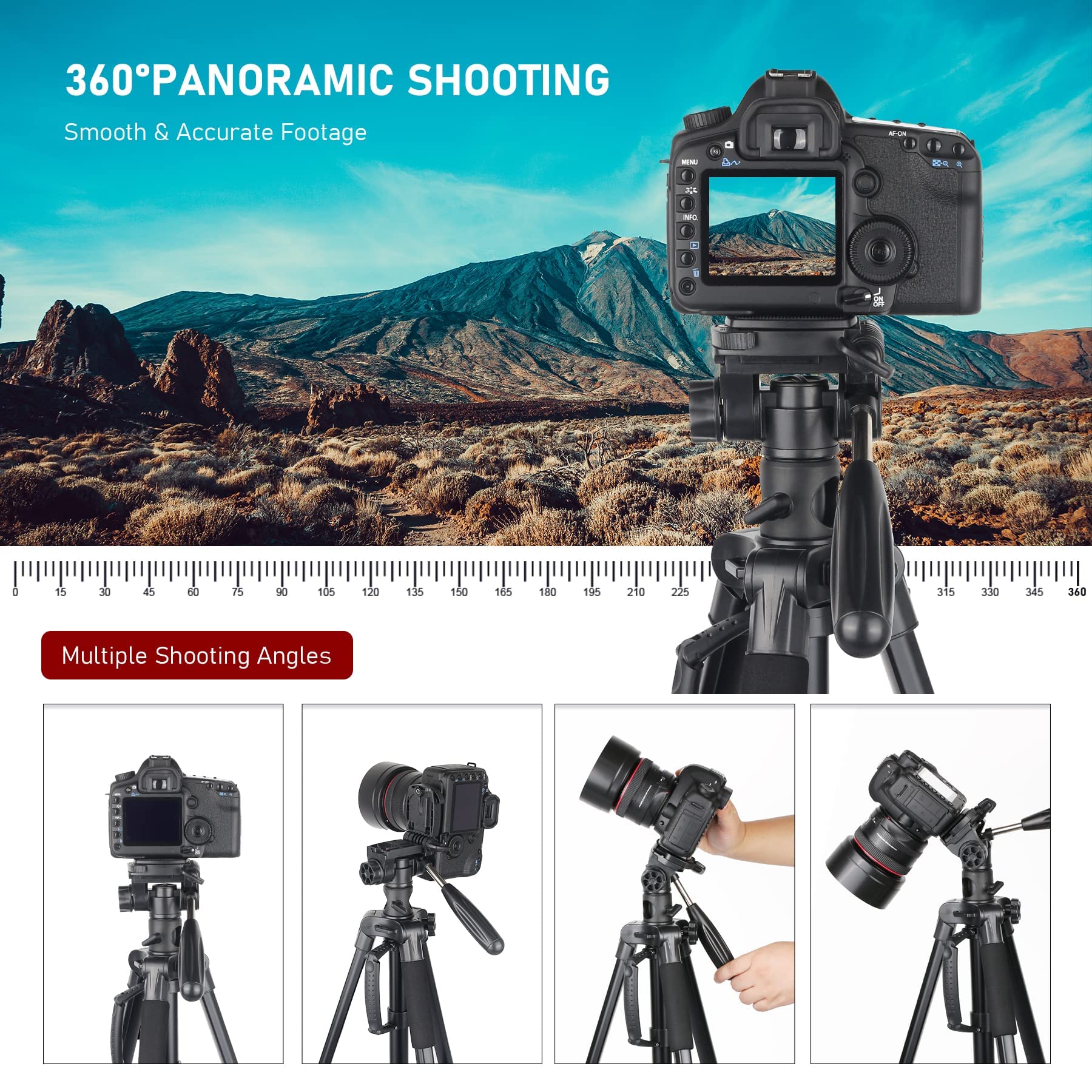 Evumo Hf3 Horizontal Tripod For Camera And Iphone, 65 Overhead Camera Tripod & Monopod 2In1 With Remote And Phone Mount, 360 R