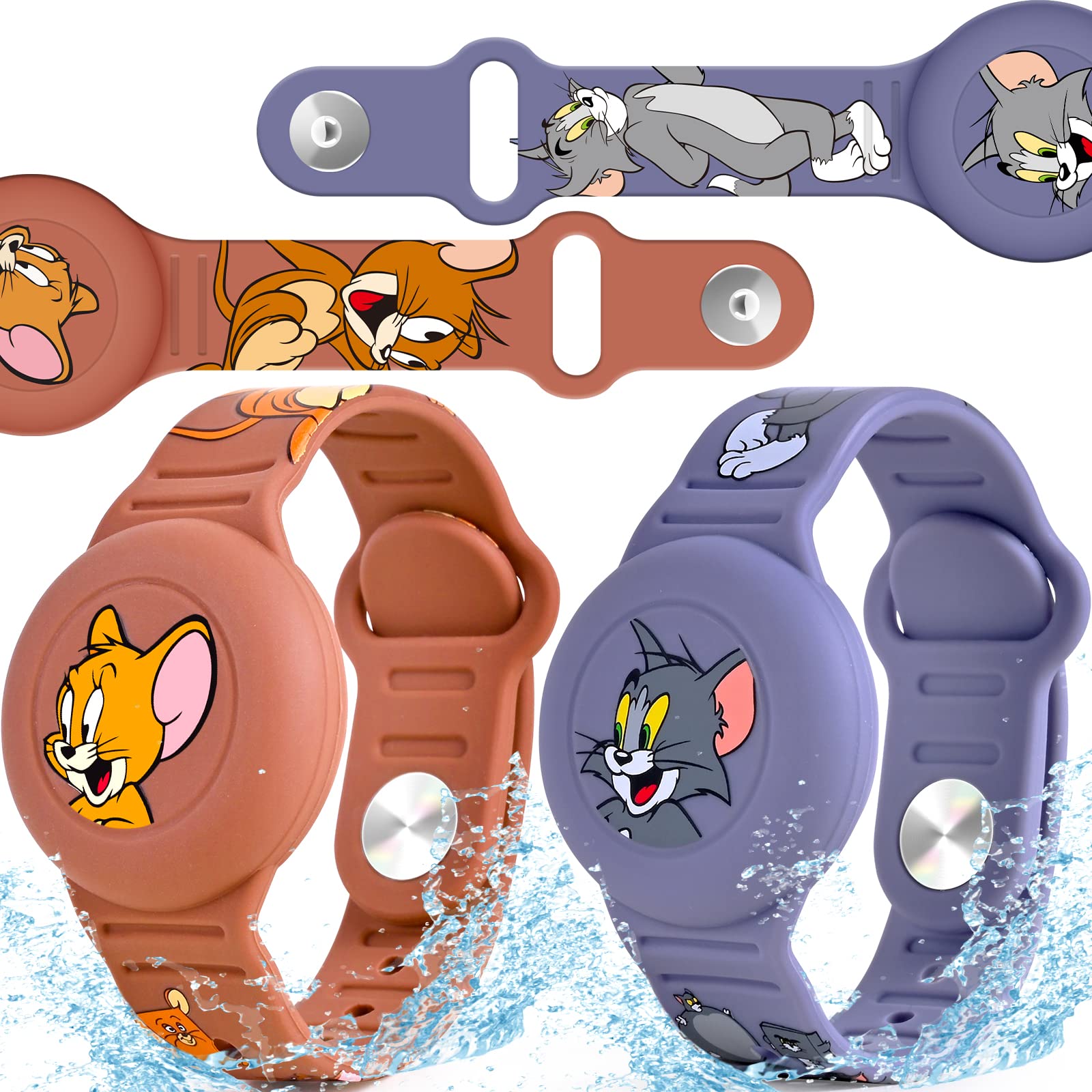 2 Pack AirTag Bracelet for Kids, Waterproof Cute Cartoon Air tag Holder for Kids with Watch Band Design, Full Coverage Silicone 