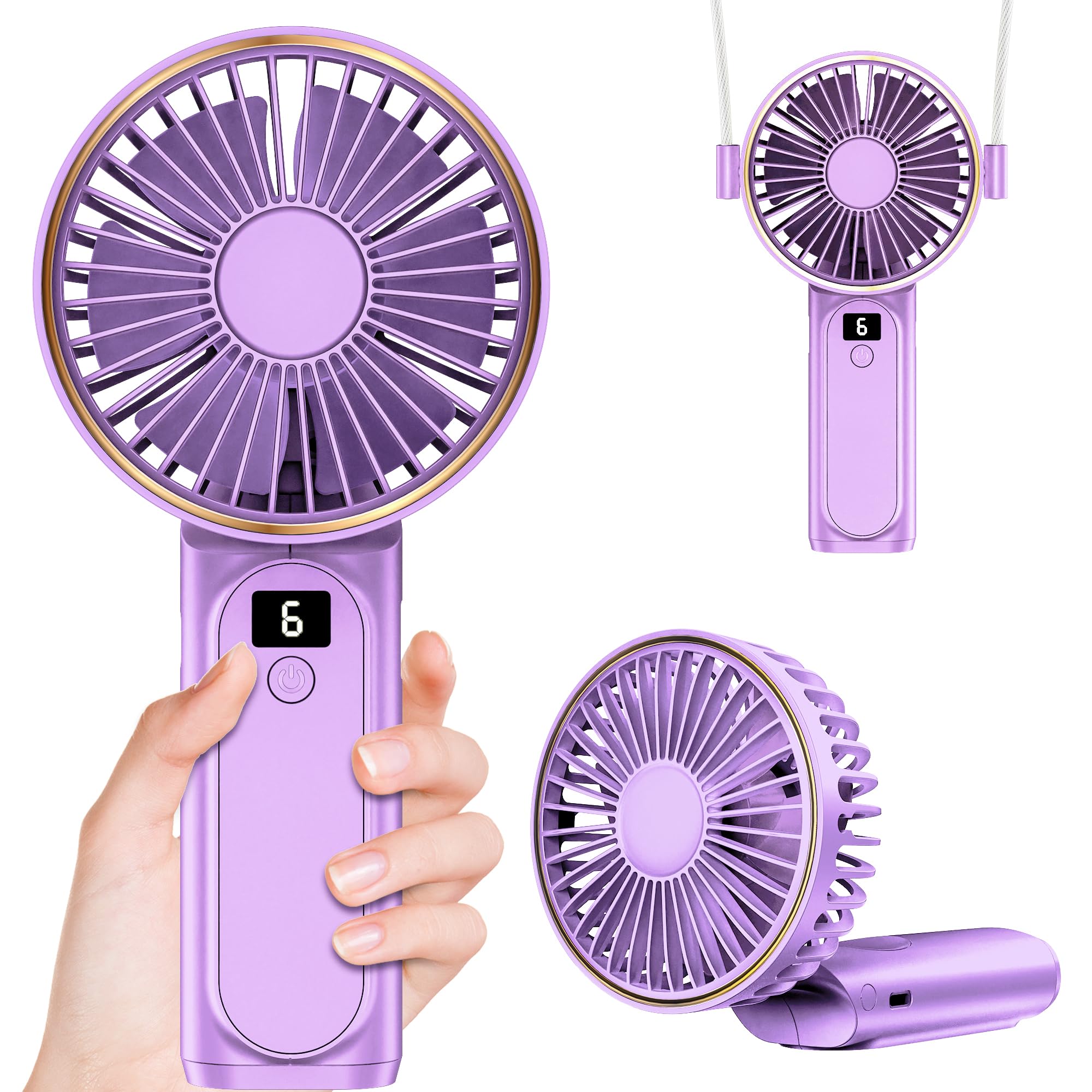 Handheld Fan, Portable Fan, 4000Mah Usb Rechargeable Personal Fan, 180 Foldable Mini Desk Fan, 6 Wind Speed, Lcd Digital Display