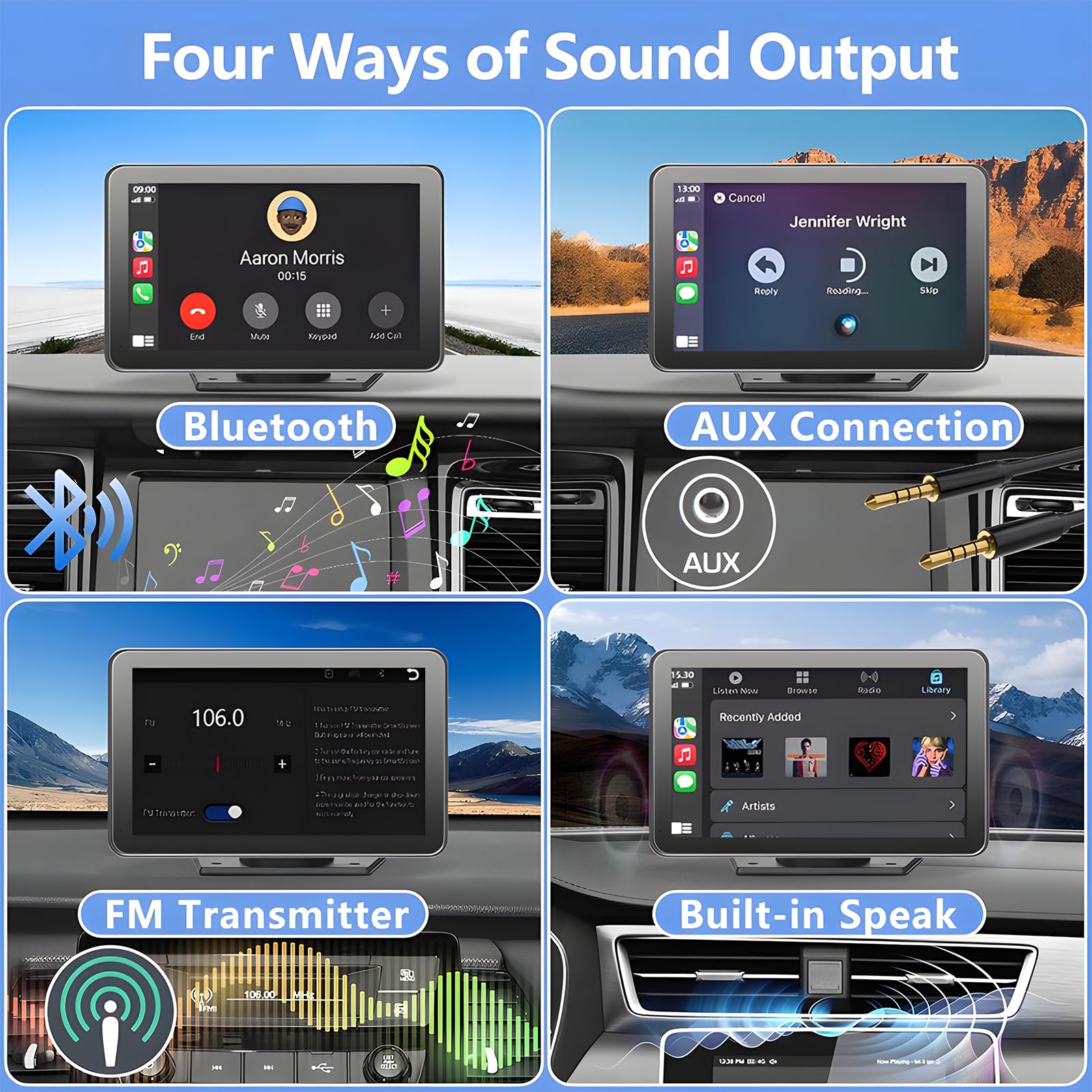 Portable Apple Carplay Screen For Car, 7'' Wireless Carplay & Android Auto With Bluetooth, Hd Backup Camera, Gps Navigation, Sir