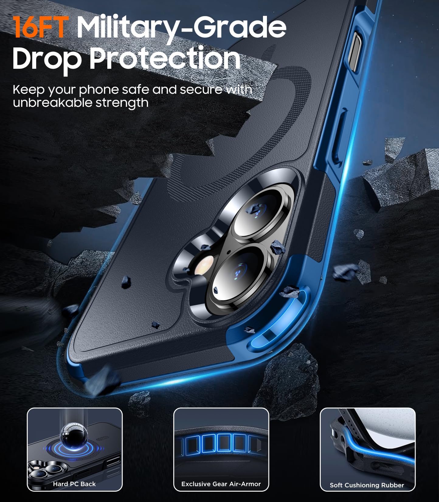 Temdan Designed For Iphone 16 Case Magnetic,[Compatible With Magsafe][Military Grade Drop Protection] Dropproof Heavy Duty Tough