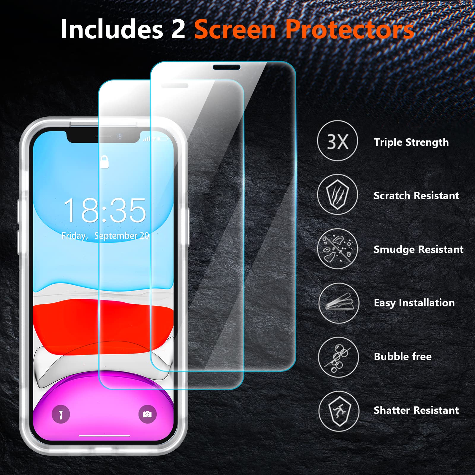 Spidercase Shockproof For Iphone 11 Case,[10 Ft Military Grade Drop Protection],Phone Charms With 2 Pcs[Tempered Glass Screen Pr