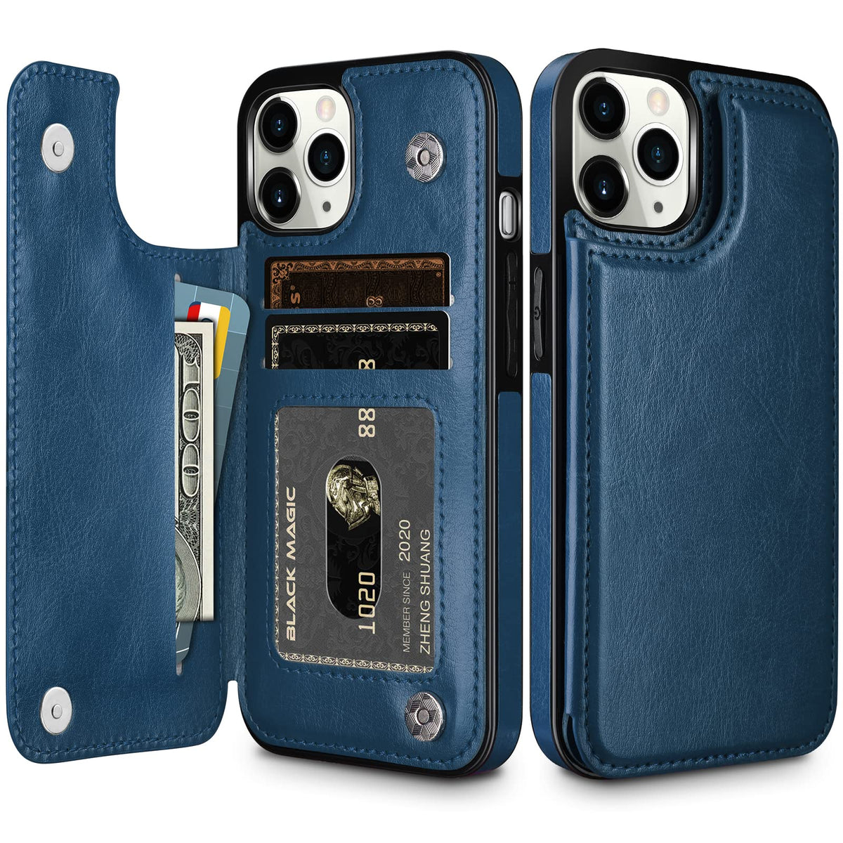Hiandier  For Iphone 11 Pro Case With  Card  Holder  Wallet  Case For  Women  Men, Pu  Leather  Kickstand  Protective  Case  Mag