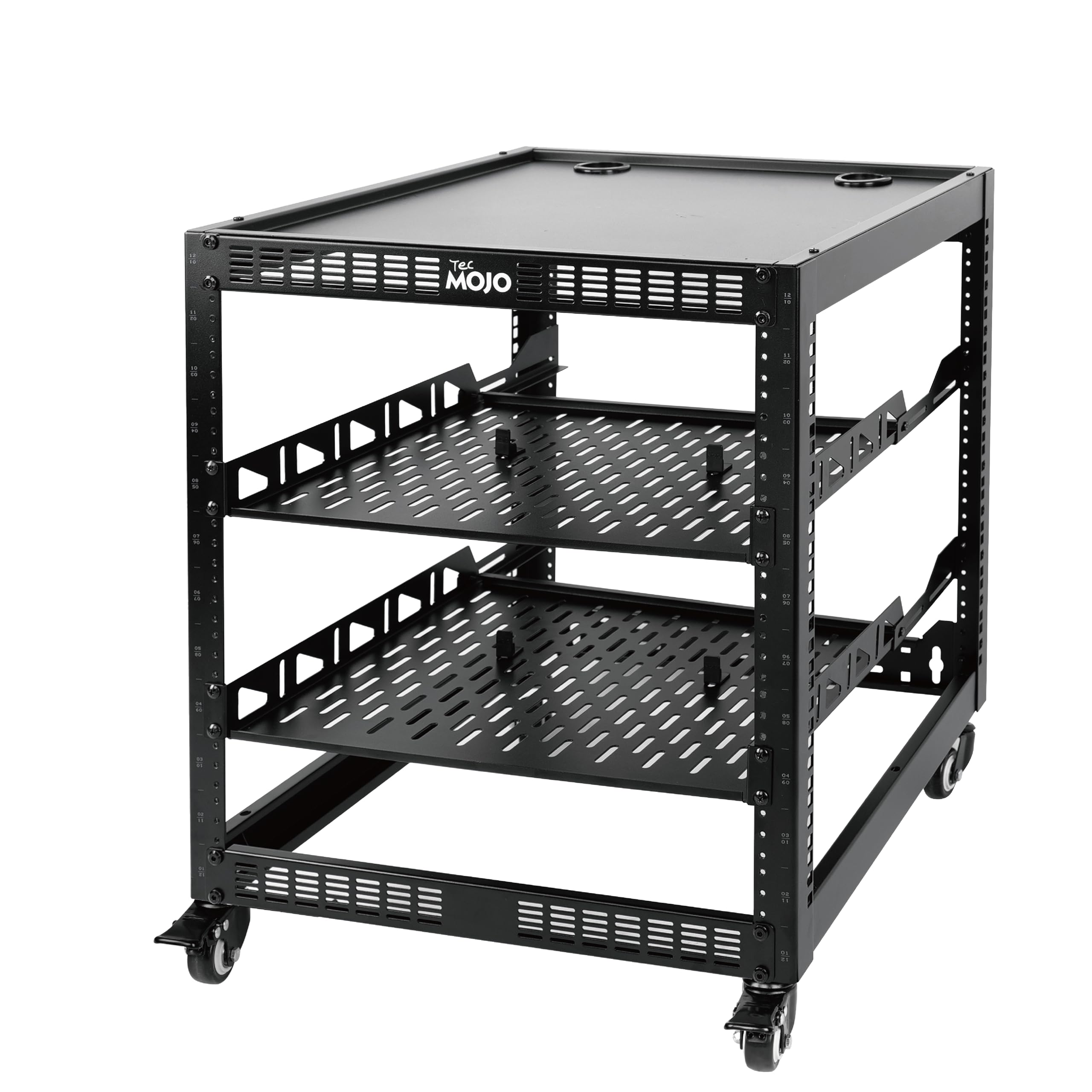 Tecmojo 12U Open Frame Network Rack For Servers&Av Gear, Server Rack 4 Post With Casters, Mobile Server Rack With 2 Pcs 1U Serve