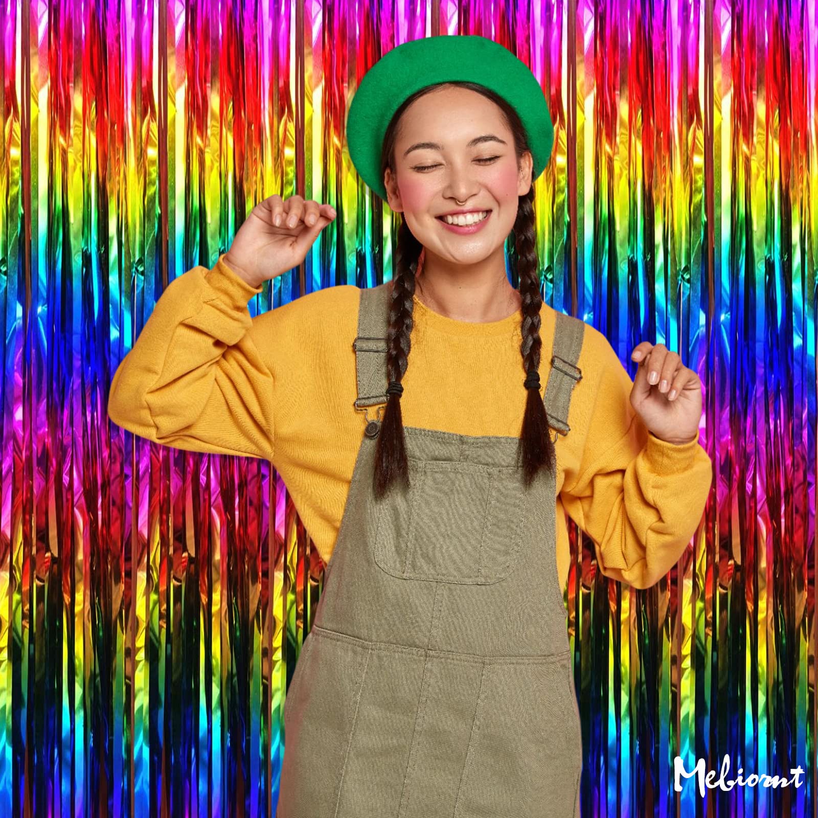 4 Pack Rainbow Fringe Curtain Backdrop, 3.2Ft X 9.8Ft Colorful Metallic Tinsel Foil Fringe Streamers For Photo Booth Birthday We