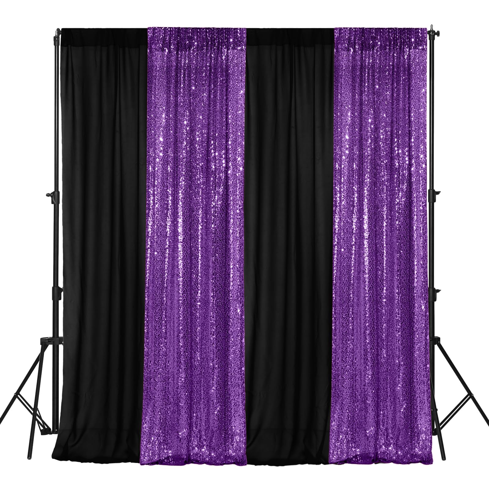 Vitalcozy 4 Panels Photo Backdrop Curtains, 2 Pcs 4 X 10 Ft Sequin Glitter Backdrop Curtains And 2 Pcs 7 X 10 Ft Chiffon Backdro