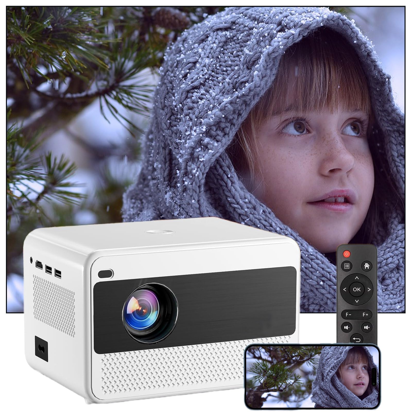 Projector With Wifi And Bluetooth, Video Projector Native 1080P Bt 5.1 Electric Focus,Home Theater Movie Projector Compatible Wi