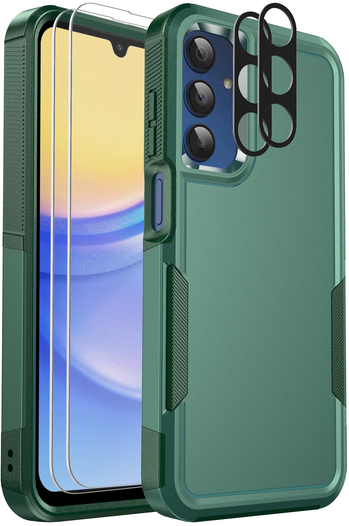 Ezanmull For Samsung Galaxy A15 5G Phone Case, [15 Ft Military Grade Drop Protection] [Glass Screen Protector + Camera Lens Prot