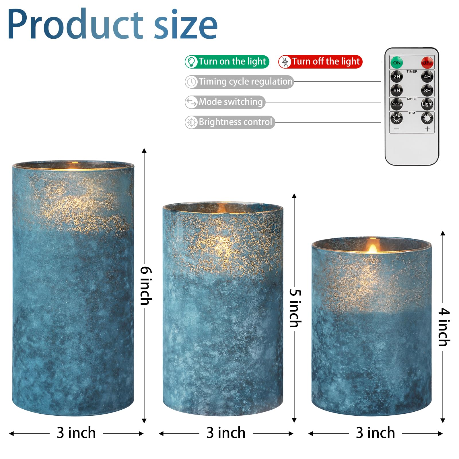 Angelloong Blue Flameless Candles With Remote, Flickering Led Candles With Timer, Electric Pillar Candles For Bathroom Kitchen R