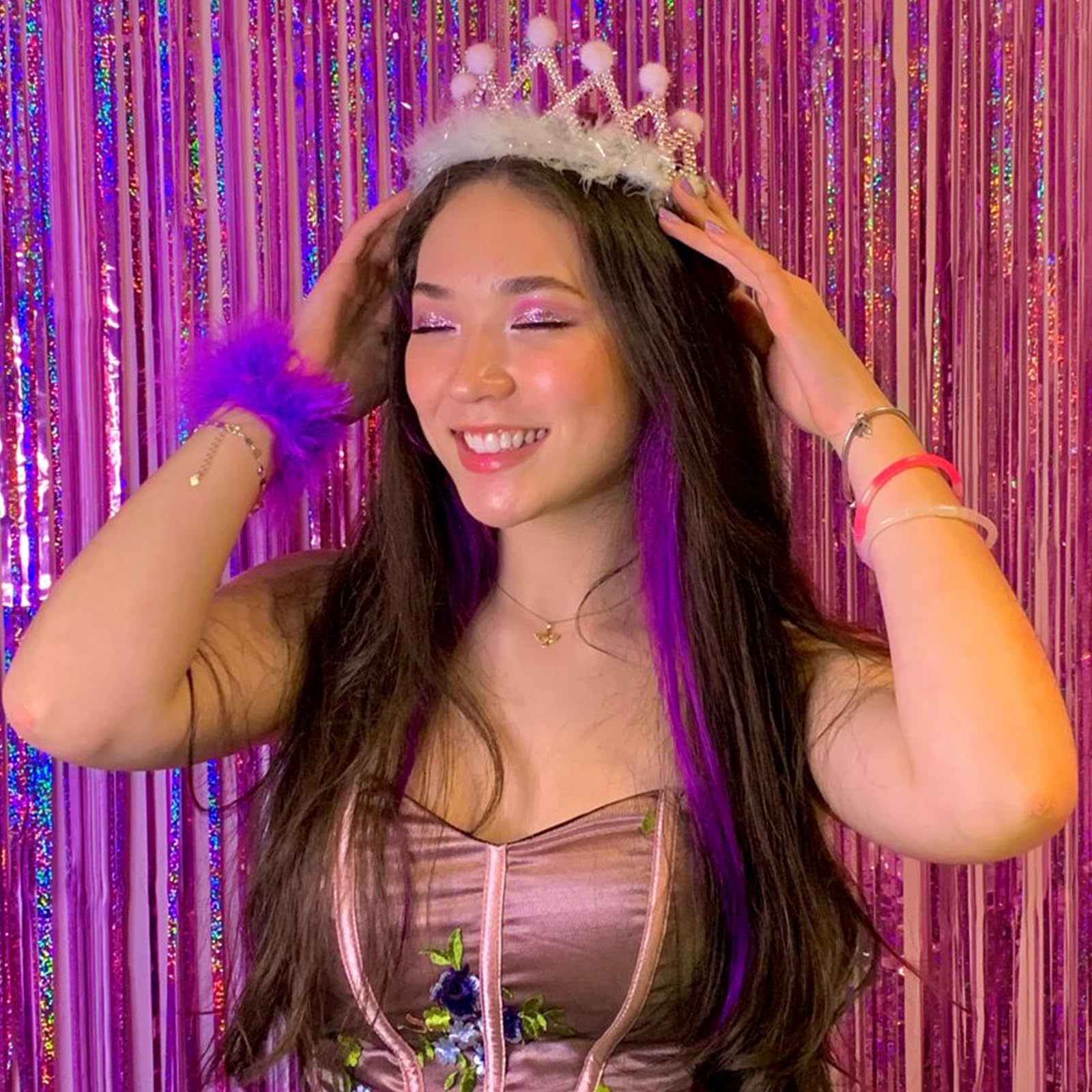 Canrevel 2 Pack 3.3X8.2 Feet Hot Pink Foil Fringe Backdrop Curtains, Glitter Tinsel Streamers Birthday Party Decorations, Fringe