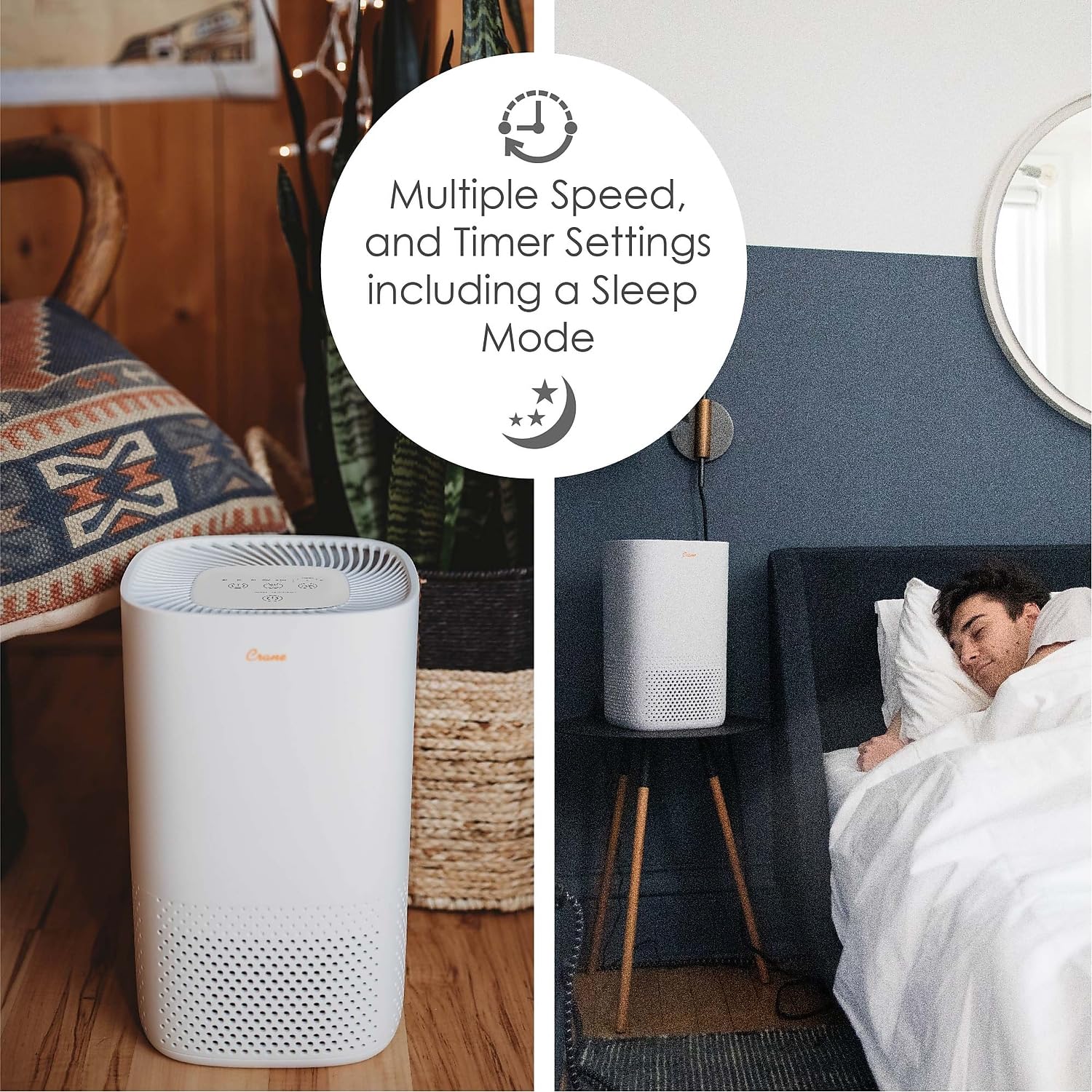 Crane Air Purifier With True Hepa Filter, Germicidal Uv Light, 250 Sq Feet Coverage, Timer Function, Sleep Mode, Washable Partic