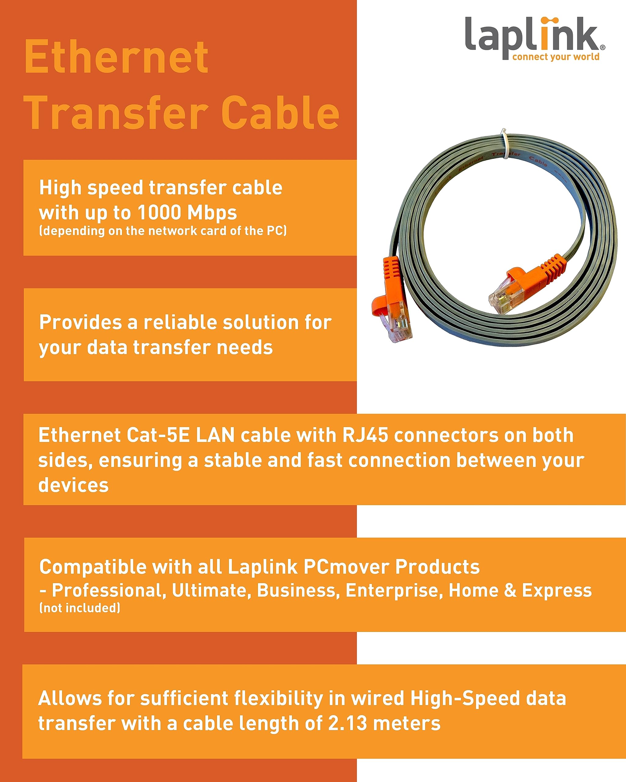 Laplink Ethernet High Speed Transfer Cable   To Use With Pcmover Migration Software (Not Included)   High Speed Data Transfers U