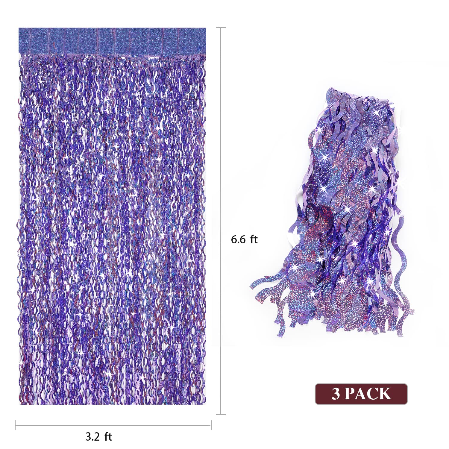 Purple Foil Fringe Curtains Party Decorations   Cylmfc 3 Pack 3.3 Ft X 6.6 Ft Foil Party Curtain For Hallowee Christmas Graduati