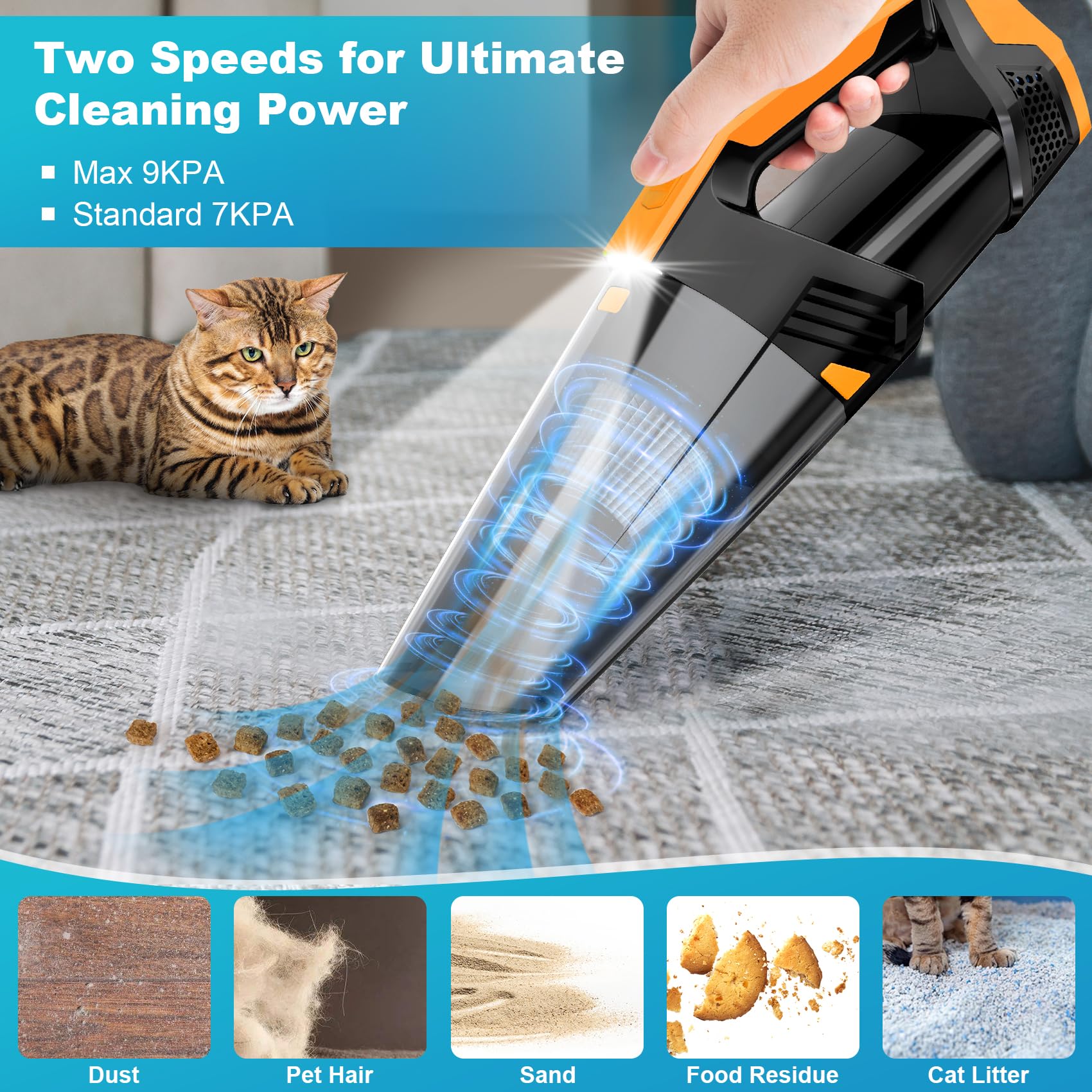 Cordless Car Vacuum Handheld Vacuum Cleaner With Led Light, Lightweight High Power Hand Vacuum, Hand Held Vacuum Cleaner For Car