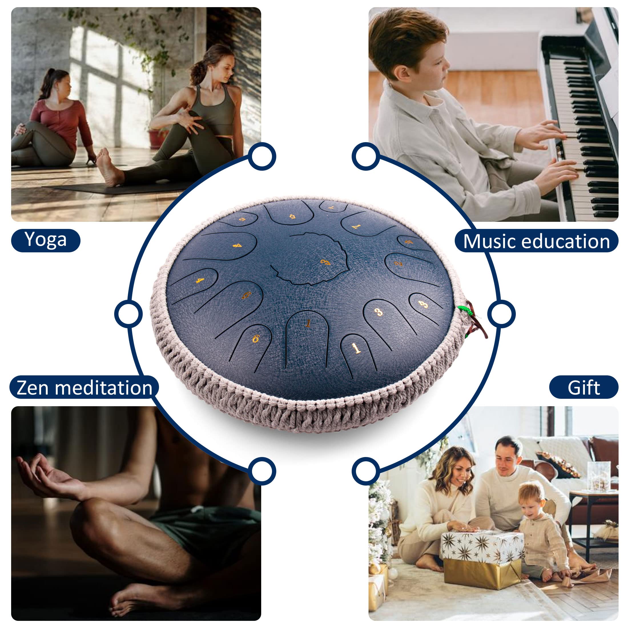 Steel Tongue Drum,15 Notes 14 Inch D-Key Handpan Percussion Instrument,For Meditation, Decompression, Music And Gift