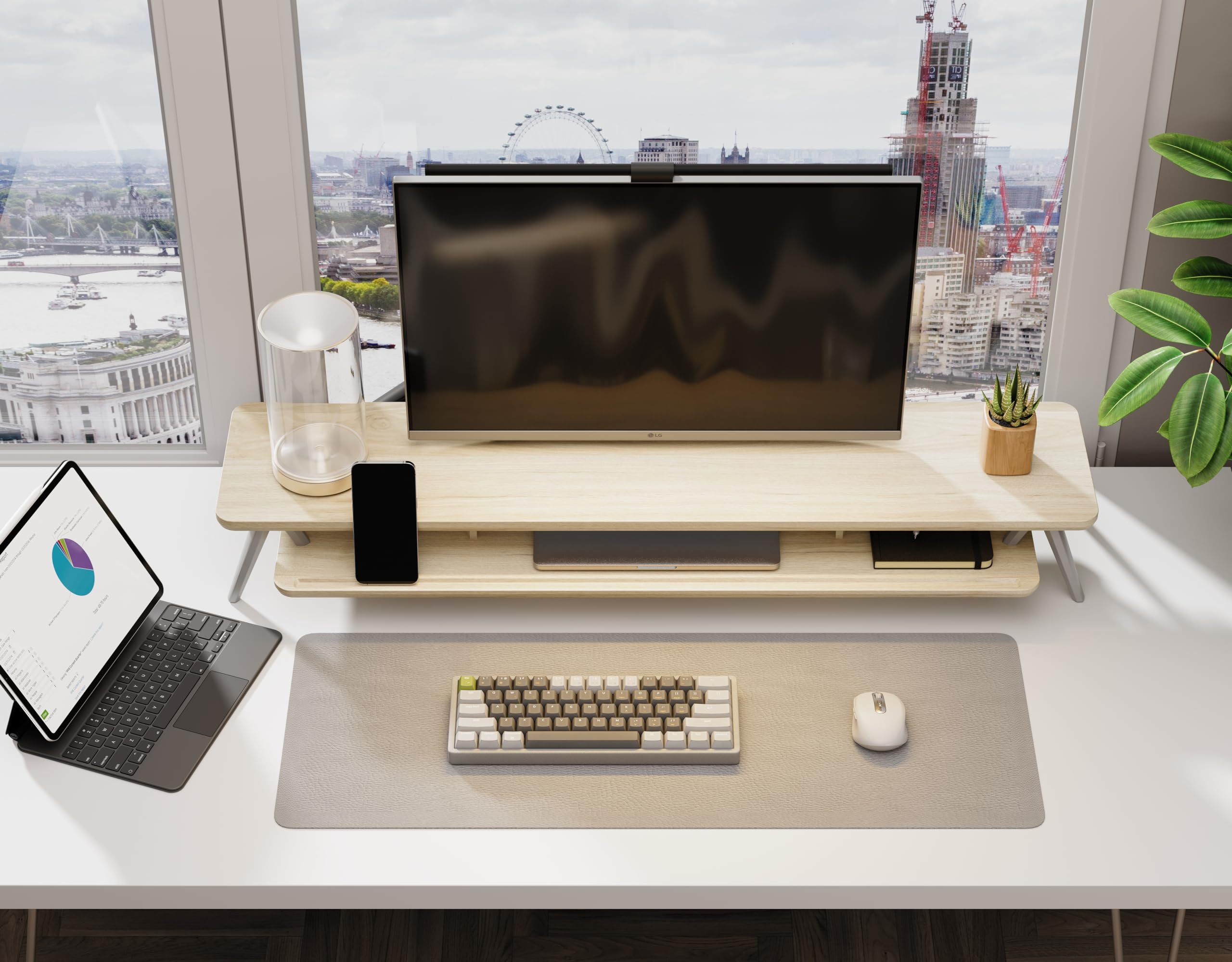 Fenge Dual Monitor Stand, Monitor Stands Riser For 2 Monitors, 42.5 Inch Wood Desk Shelf With Storage Organizer And Cable Manage