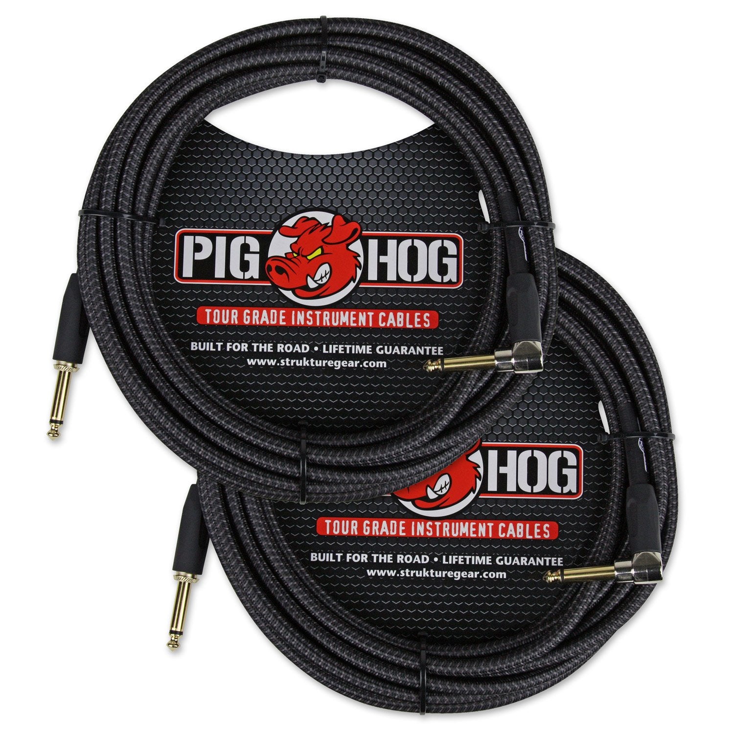 Pig Hog Pch20Bkr Black Woven Instrument Cable, 20Ft Right Angle   2 Pack