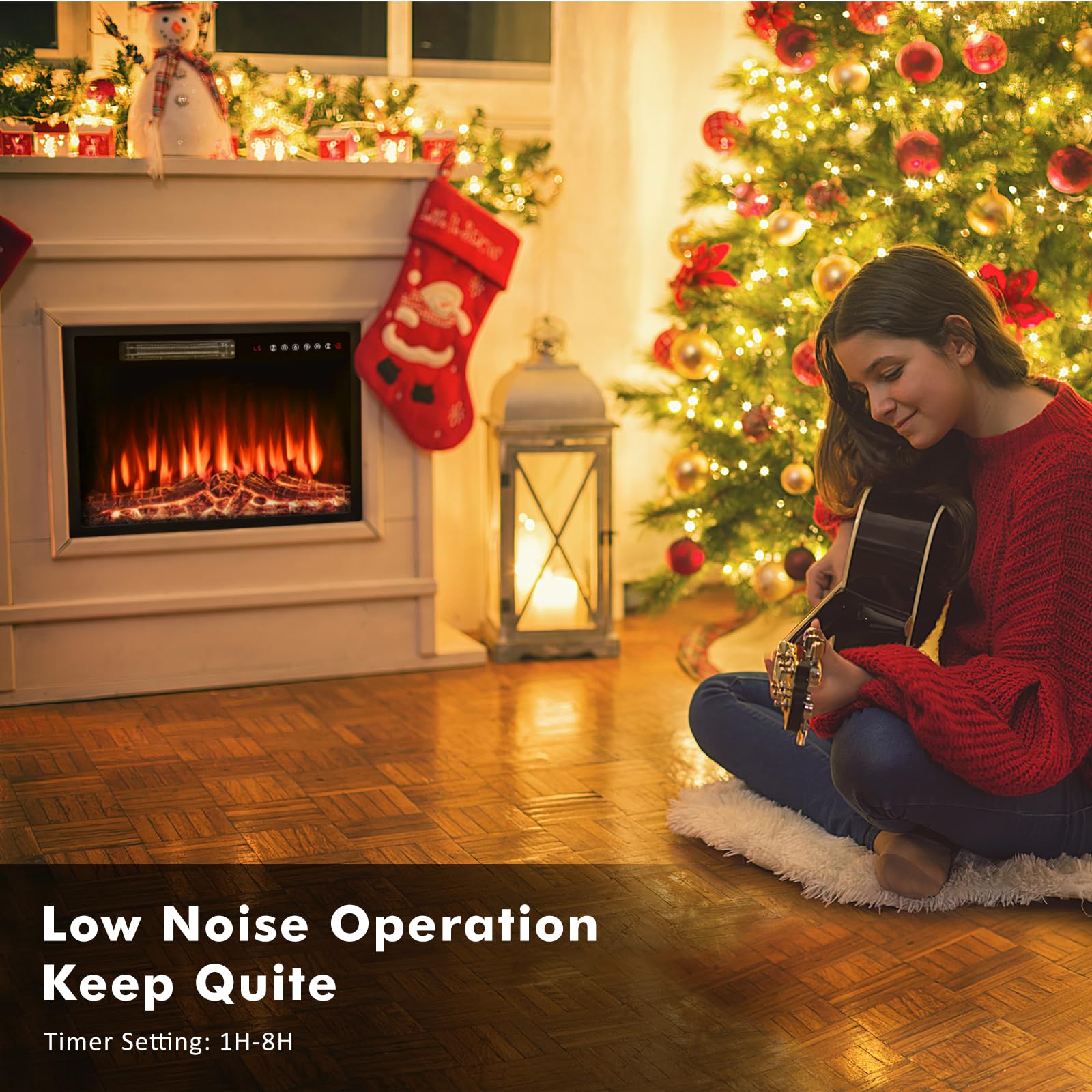 Bossin 23 Inch Electric Fireplace Insert With Stove Heater For Tv Stand,Led Realistic Flame,Recessed Mounted Fireplace Heater Wi