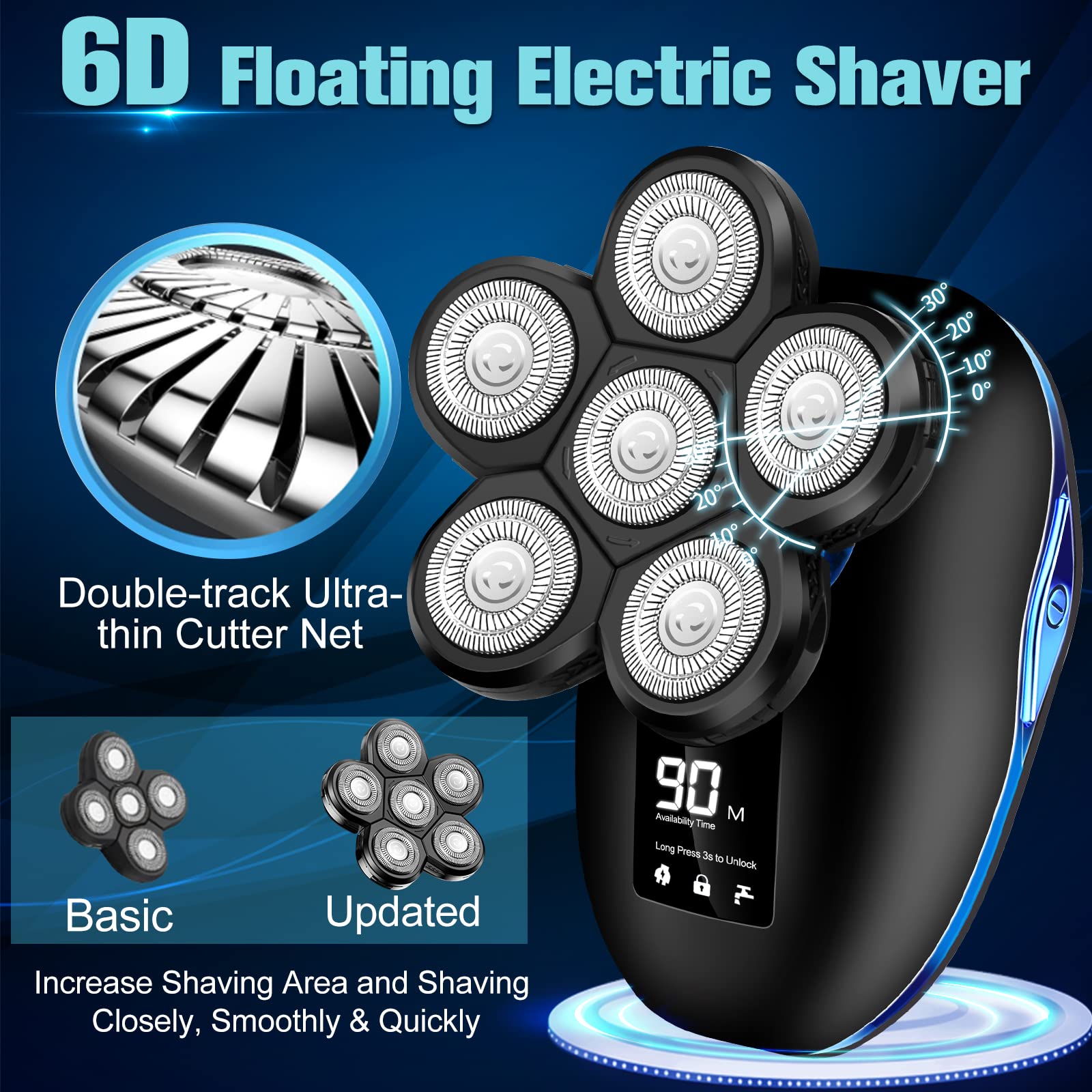 Head Shaver For Bald Men,6 In 1 Electric Shaver For Bald Head 6D Wet/Dry Waterproof Mens Electric Razor Head Shavers Mens Groomi